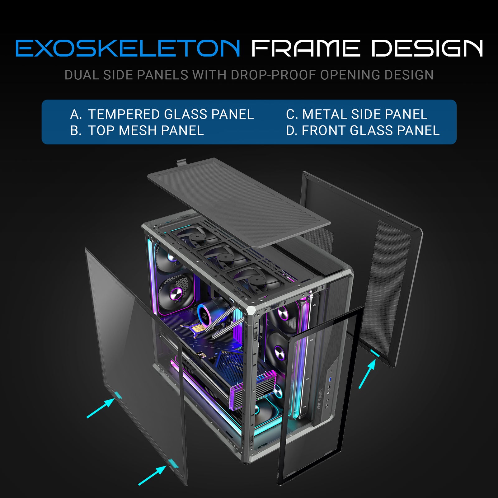 Ant Esports Crystal X8 Frame Exoskeleton Gaming Cabinet/Case
