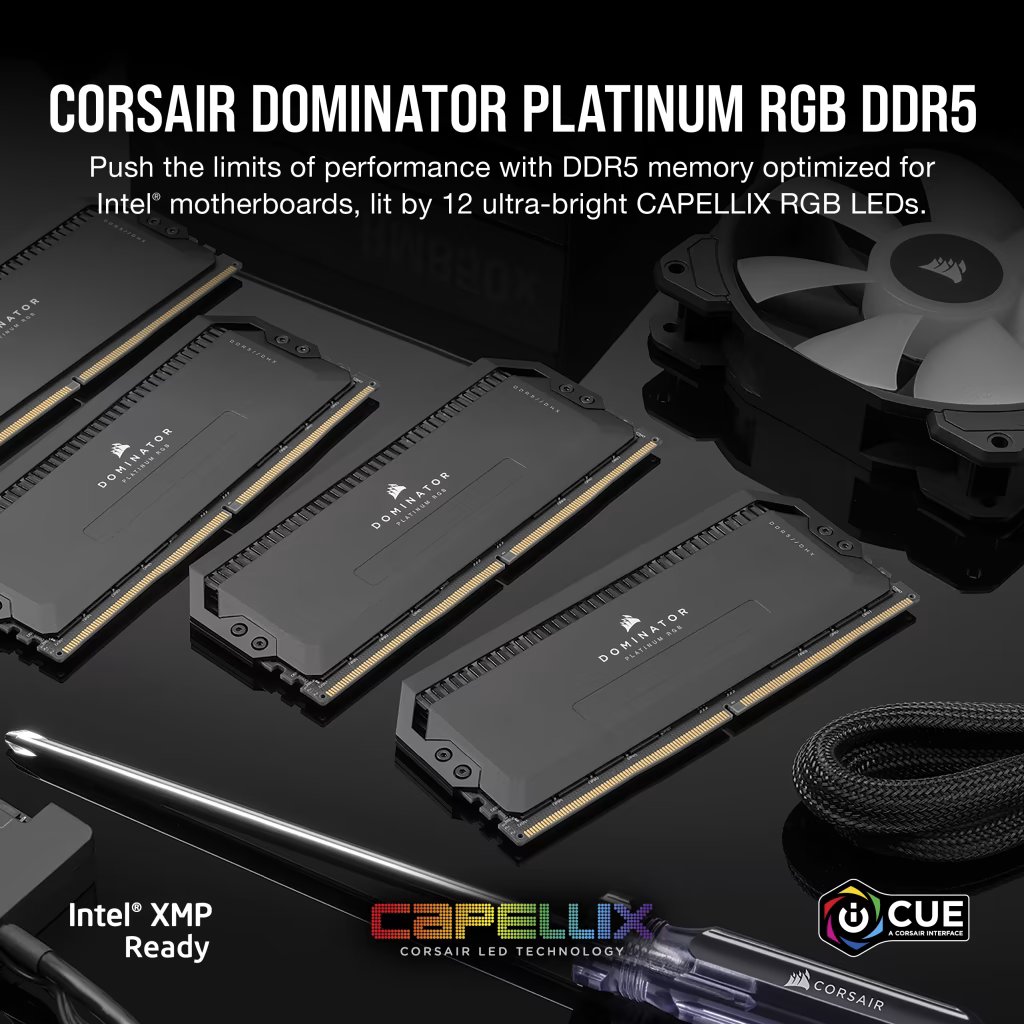 Corsair Memory DOMINATOR® PLATINUM RGB 32GB (2x16GB) DDR5 DRAM 6000MT/s CL36 Intel XMP Memory Kit — Black