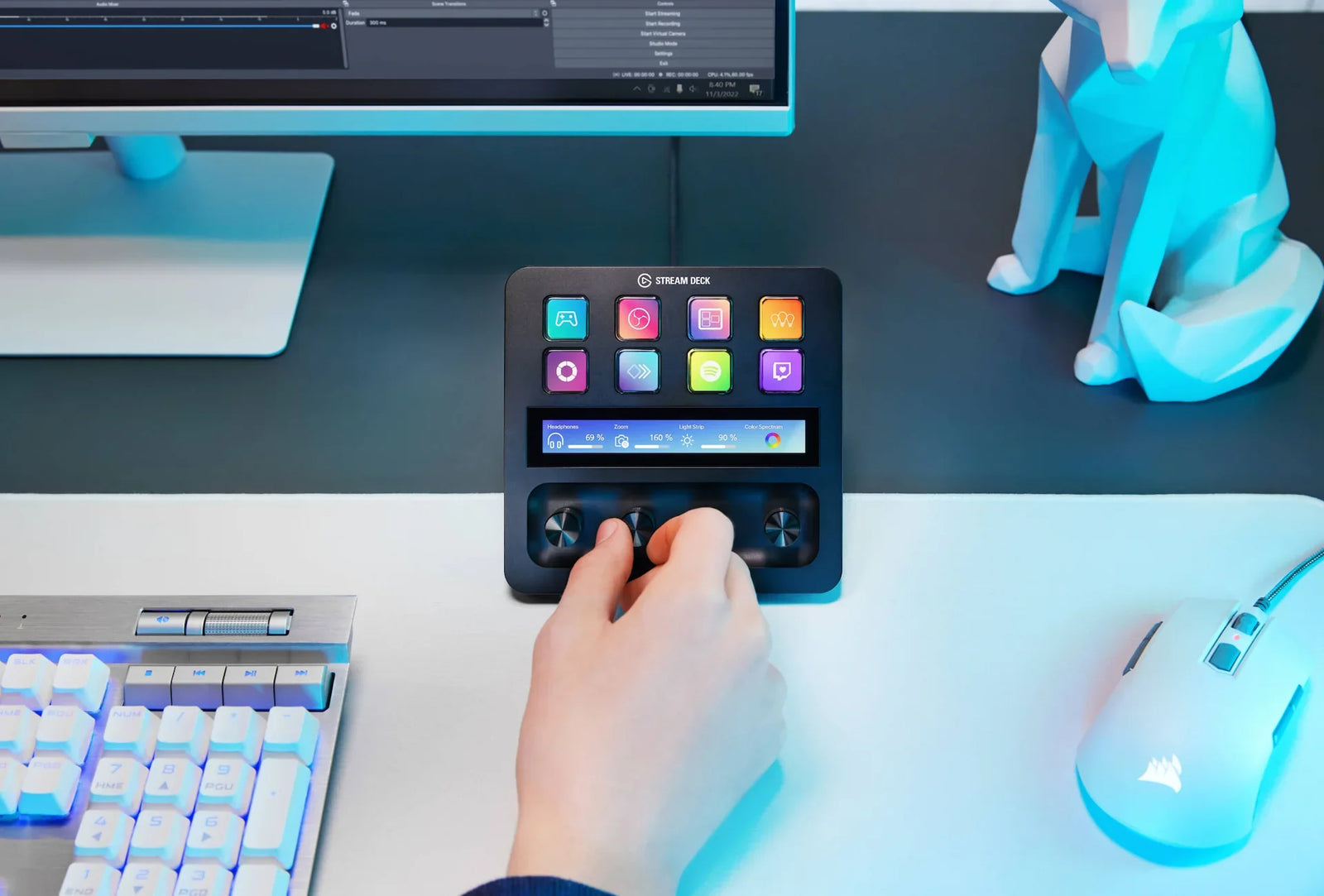 Elgato Stream Deck tech with customizable LCD keys, dials, and touch strip