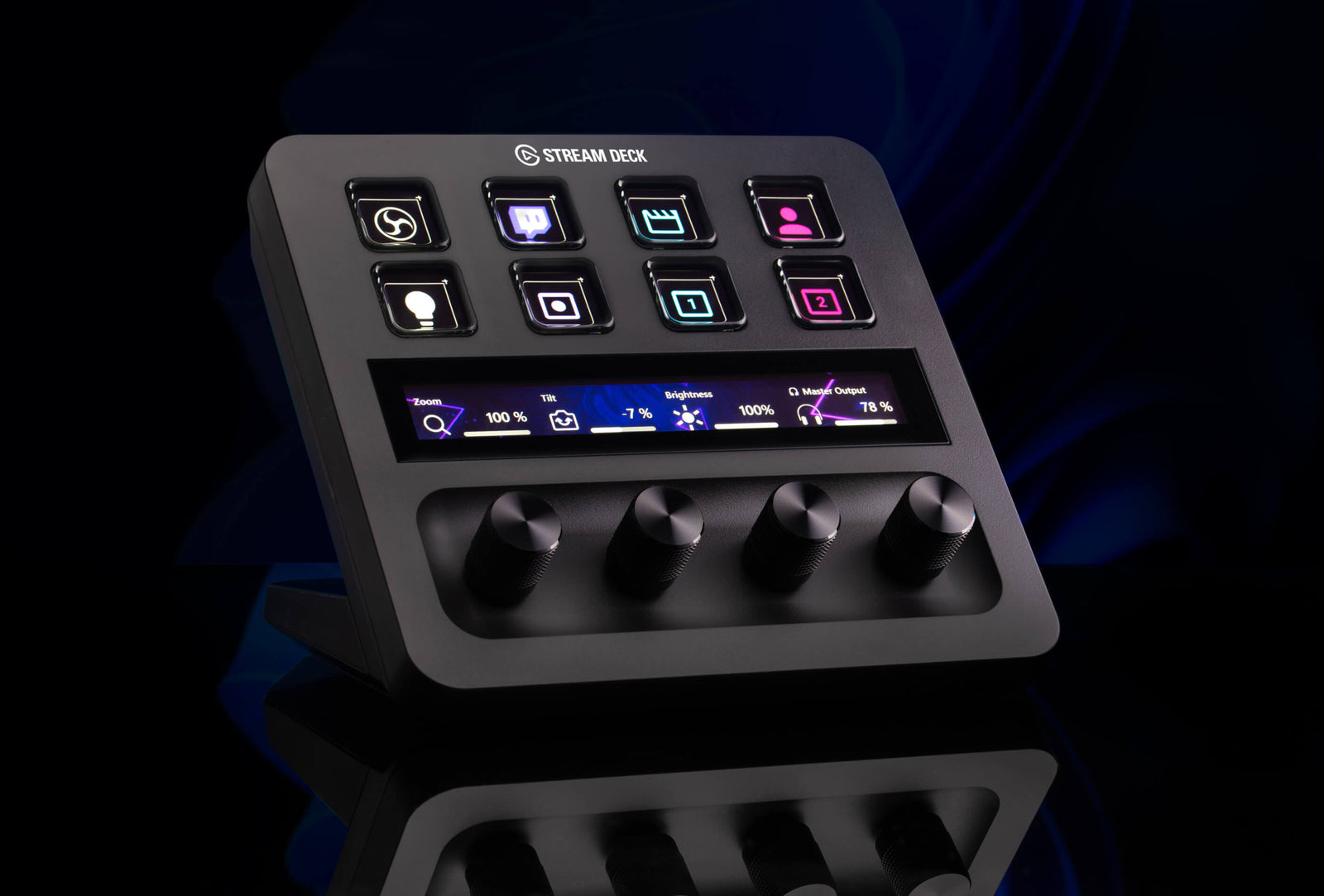 Elgato Stream Deck tech with customizable LCD keys, dials, and touch strip