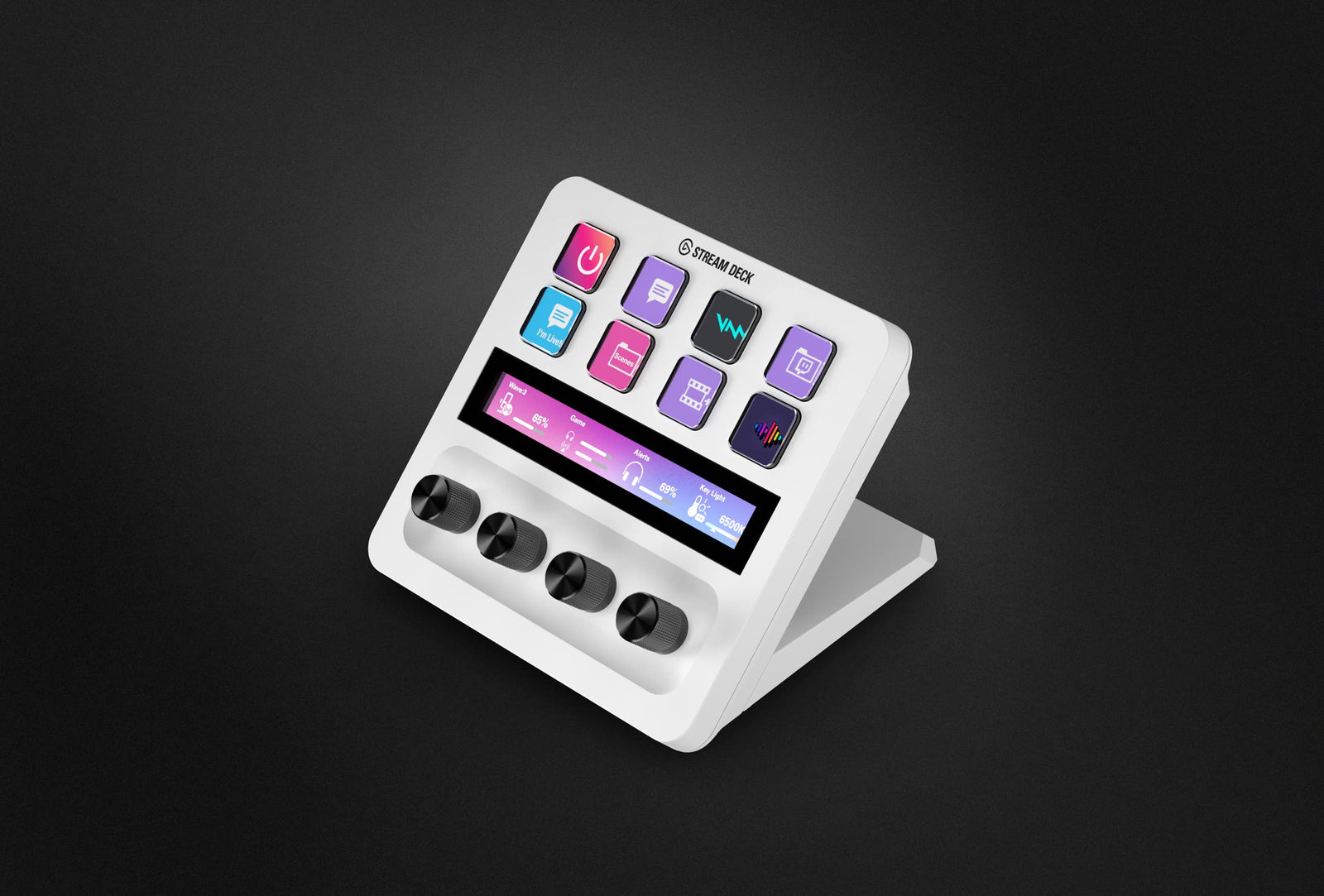 Elgato Stream Deck tech with customizable LCD keys, dials, and touch strip