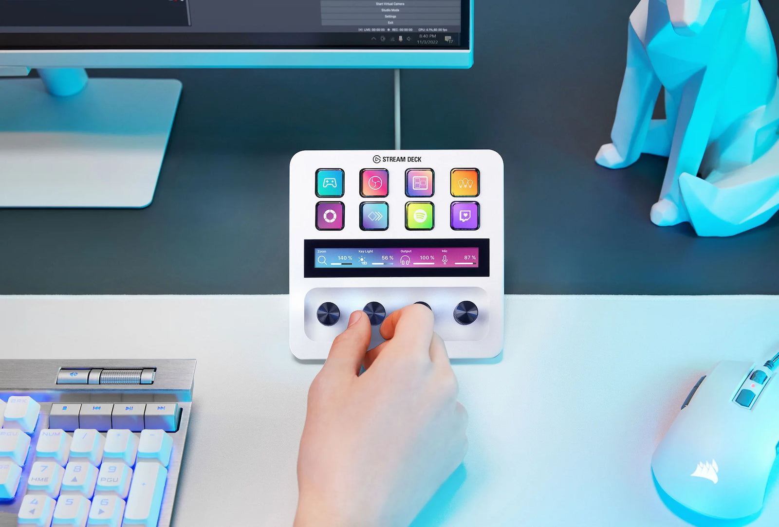 Elgato Stream Deck tech with customizable LCD keys, dials, and touch strip