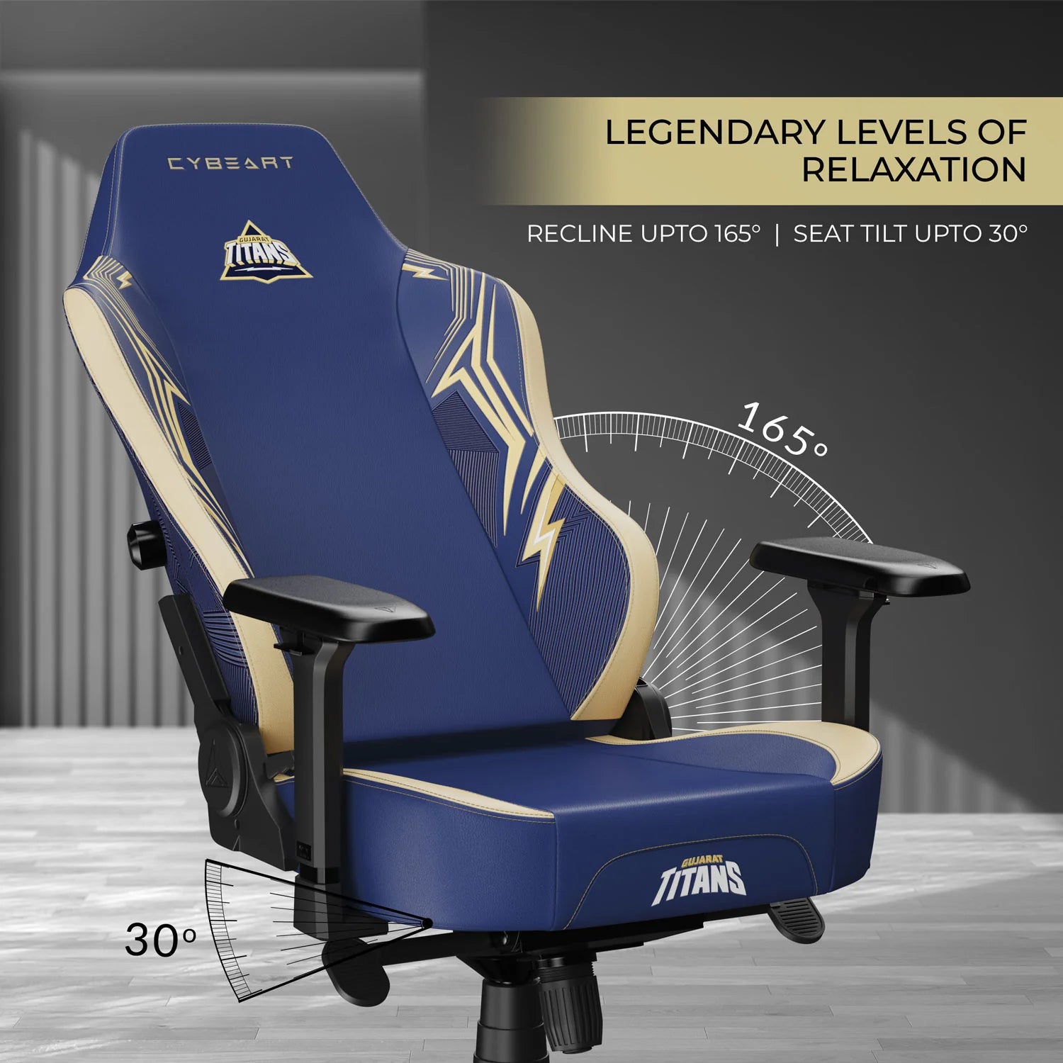 CYBEART Gujarat Titans 2024 Gaming Office Chair 4D Armrest Inbuilt Lumbar Support Supreme PU Leather, Ergonomic, Recline & Tilt