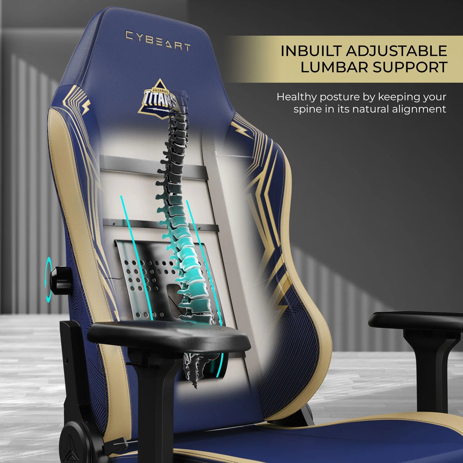 CYBEART Gujarat Titans 2024 Gaming Office Chair 4D Armrest Inbuilt Lumbar Support Supreme PU Leather, Ergonomic, Recline & Tilt