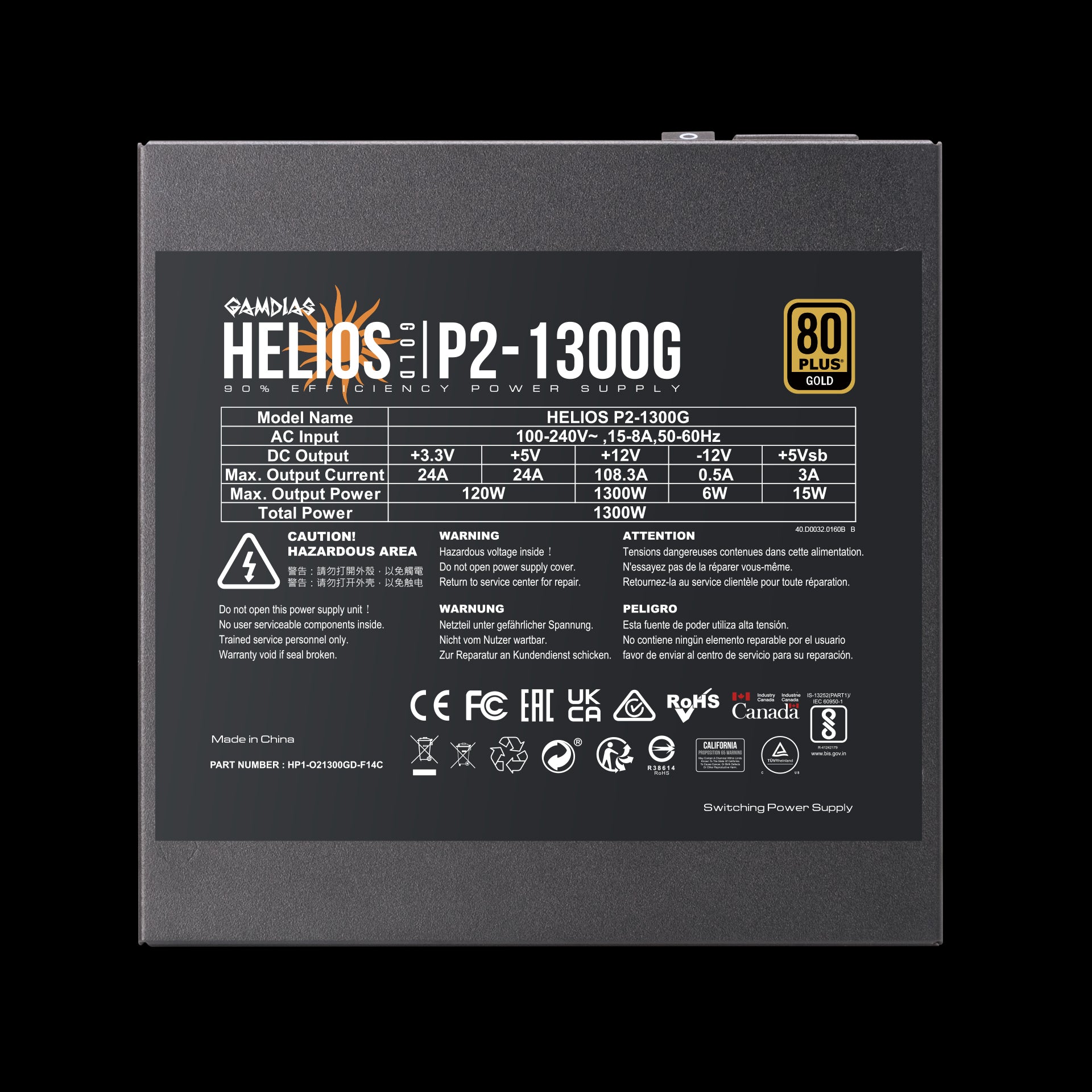 GAMDIAS HELIOS P2-1300G Reliable 1300W PSU for High Performance Gaming Builds