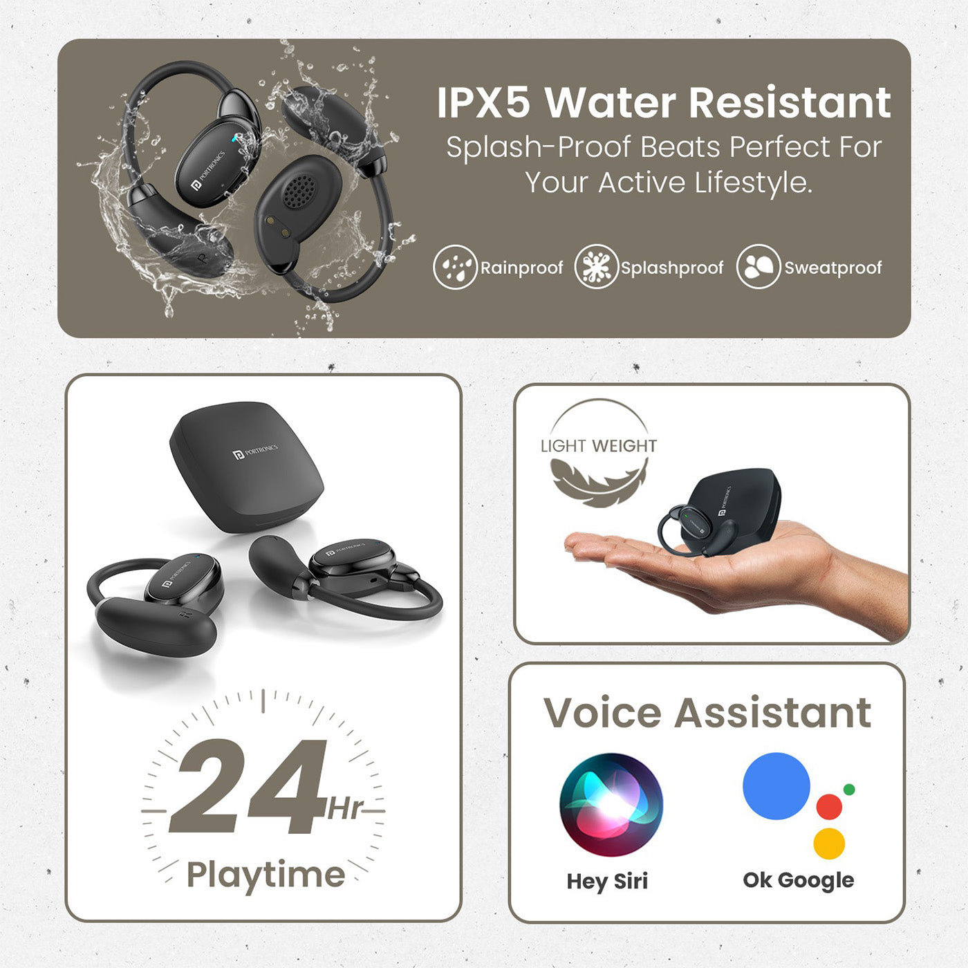 PORTRONICS Harmonics Twins 31 | Touch Control | Bluetooth 5.4V | Secure Ear Fit| Type C Fast Charging