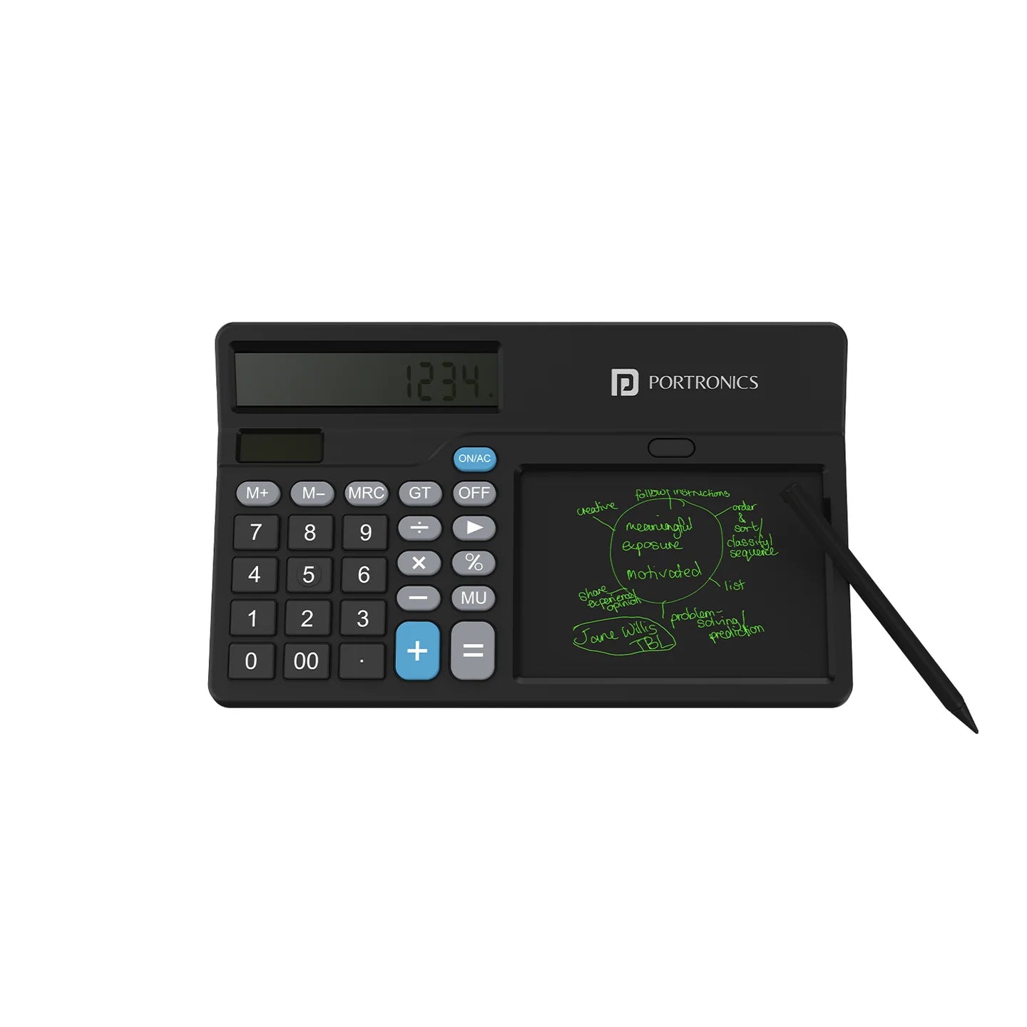 PORTRONICS Ruffpad Calc 2 2-in-1 Calculator & LCD Writing Pad | 5.5 Inches Screen | 12 Digits Layout | Screen Lock | Erase Button - | Buy Online at Shwetha Computers