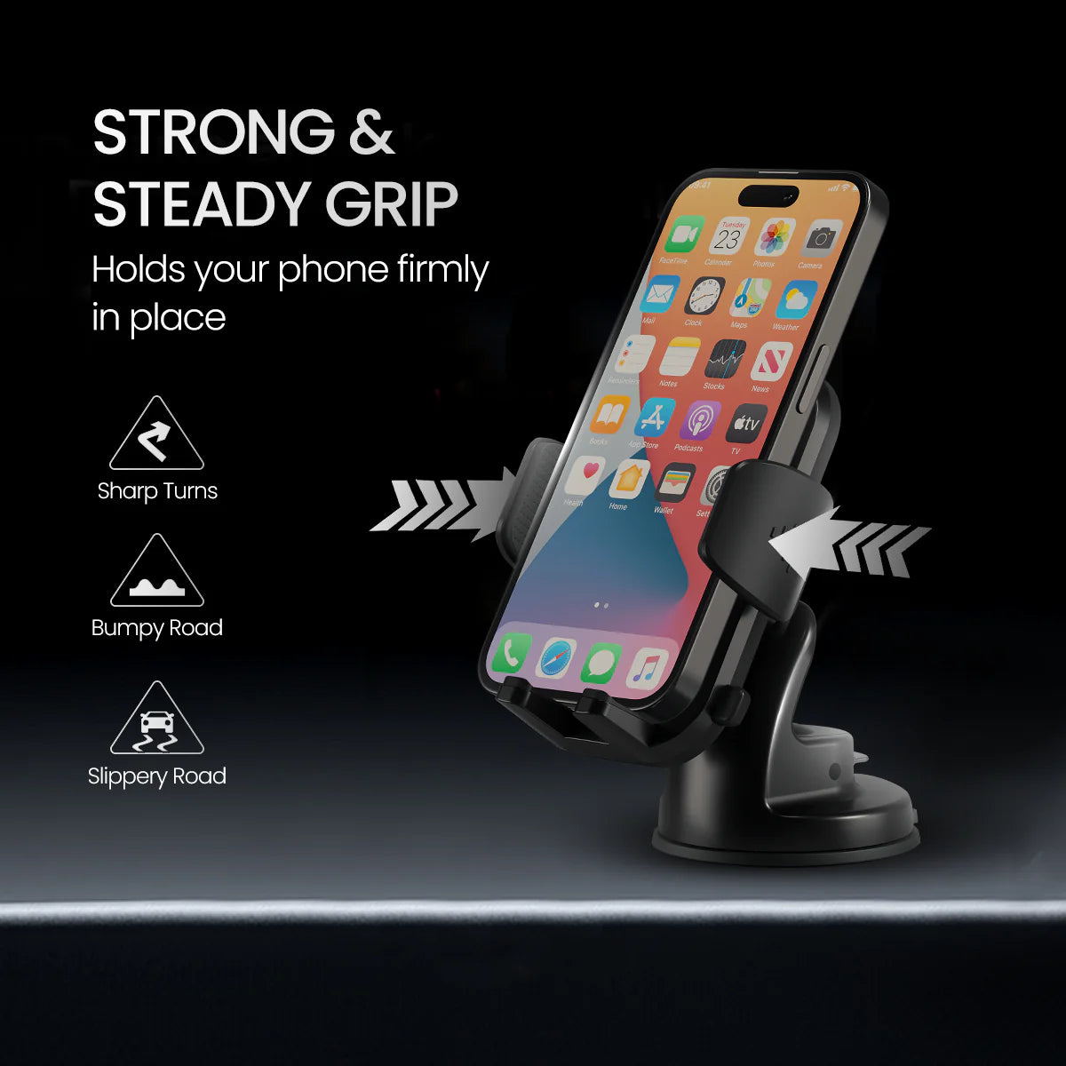 PORTRONICS Clamp M4 Univeresal Mobile Holder | 180° Rotation | One-hand Operation| Suction Mount | Shock-resistant Grip