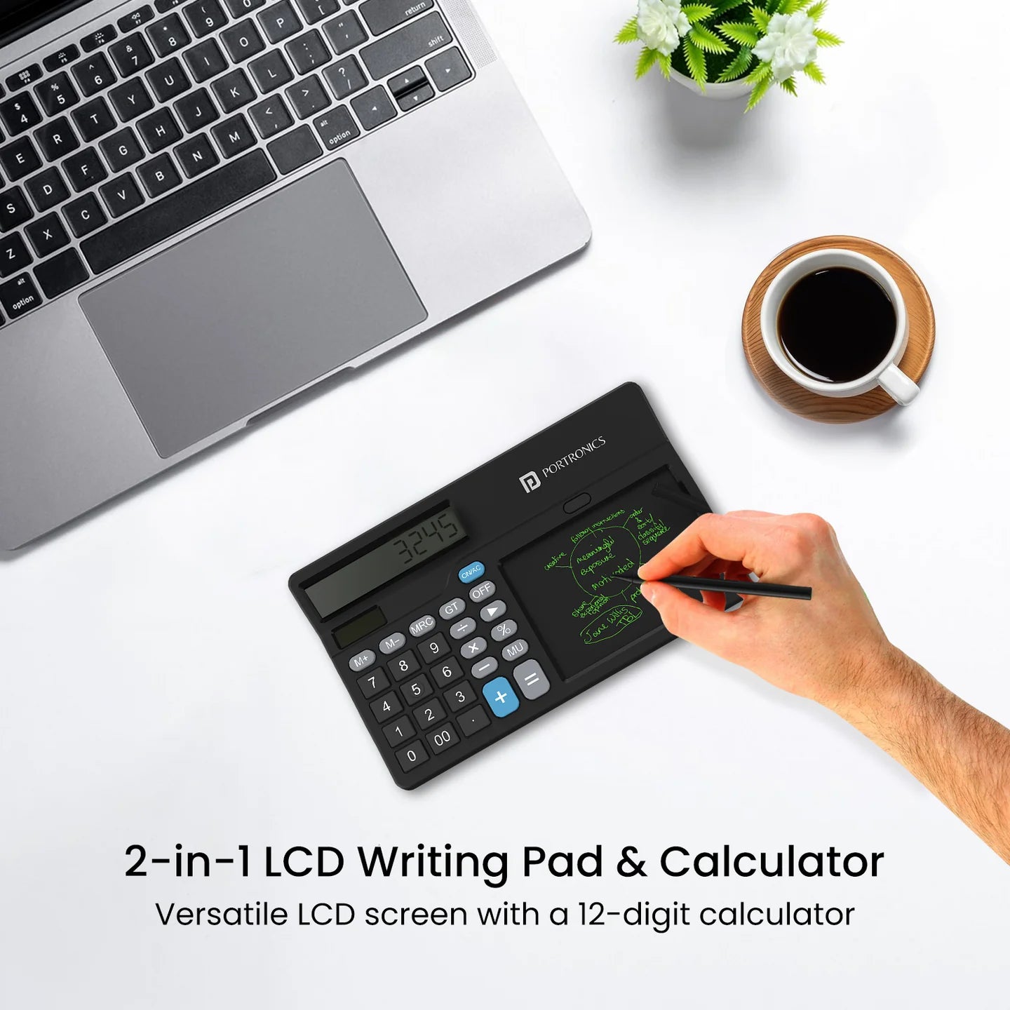 PORTRONICS Ruffpad Calc 2 2-in-1 Calculator & LCD Writing Pad | 5.5 Inches Screen | 12 Digits Layout | Screen Lock | Erase Button - | Buy Online at Shwetha Computers