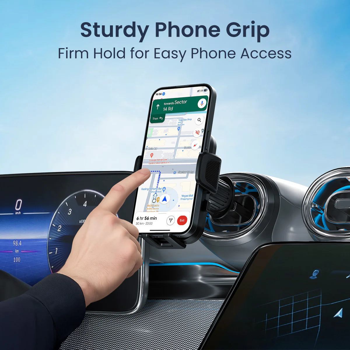 PORTRONICS Clamp Y Mobile Phone Holder | 360° Rotation | For Most Cars | AC Vent Mount | One-Click Operation