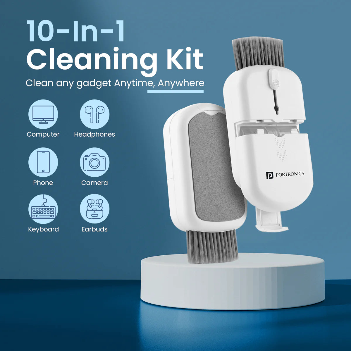 PORTRONICS Clean P 10 in1 Smart Gadget Cleaning Kit | Precise Cleaning | Refilleable Lotion | Pocket Friendly | Multifunctional