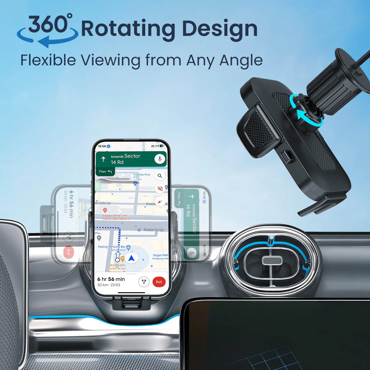 PORTRONICS Clamp Y Mobile Phone Holder | 360° Rotation | For Most Cars | AC Vent Mount | One-Click Operation