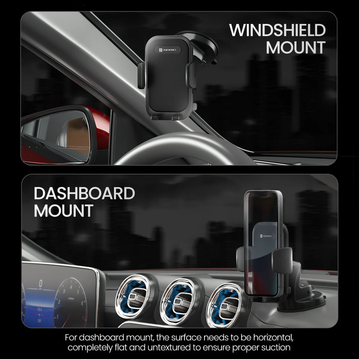 PORTRONICS Clamp M4 Univeresal Mobile Holder | 180° Rotation | One-hand Operation| Suction Mount | Shock-resistant Grip