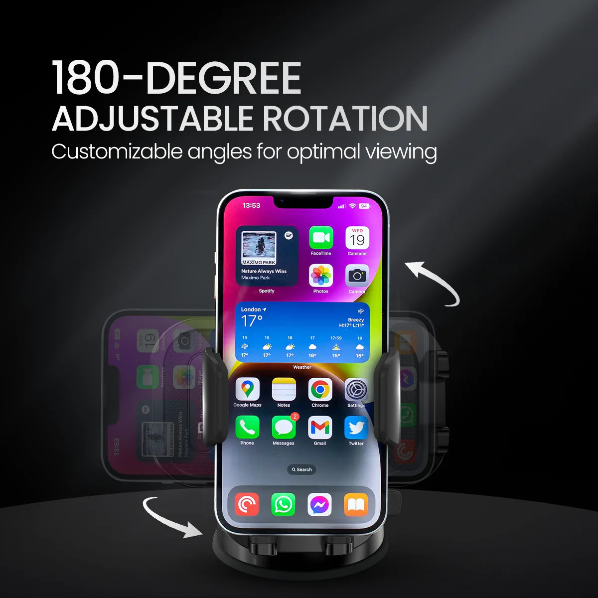 PORTRONICS Clamp M4 Univeresal Mobile Holder | 180° Rotation | One-hand Operation| Suction Mount | Shock-resistant Grip