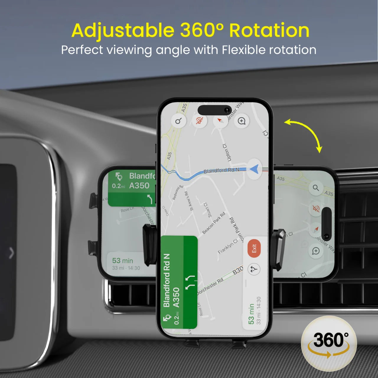 PORTRONICS Clamp Z Univeresal Mobile Holder | 180° Rotation| One-hand Operation | AC Vent Mount | Shock-resistant Grip