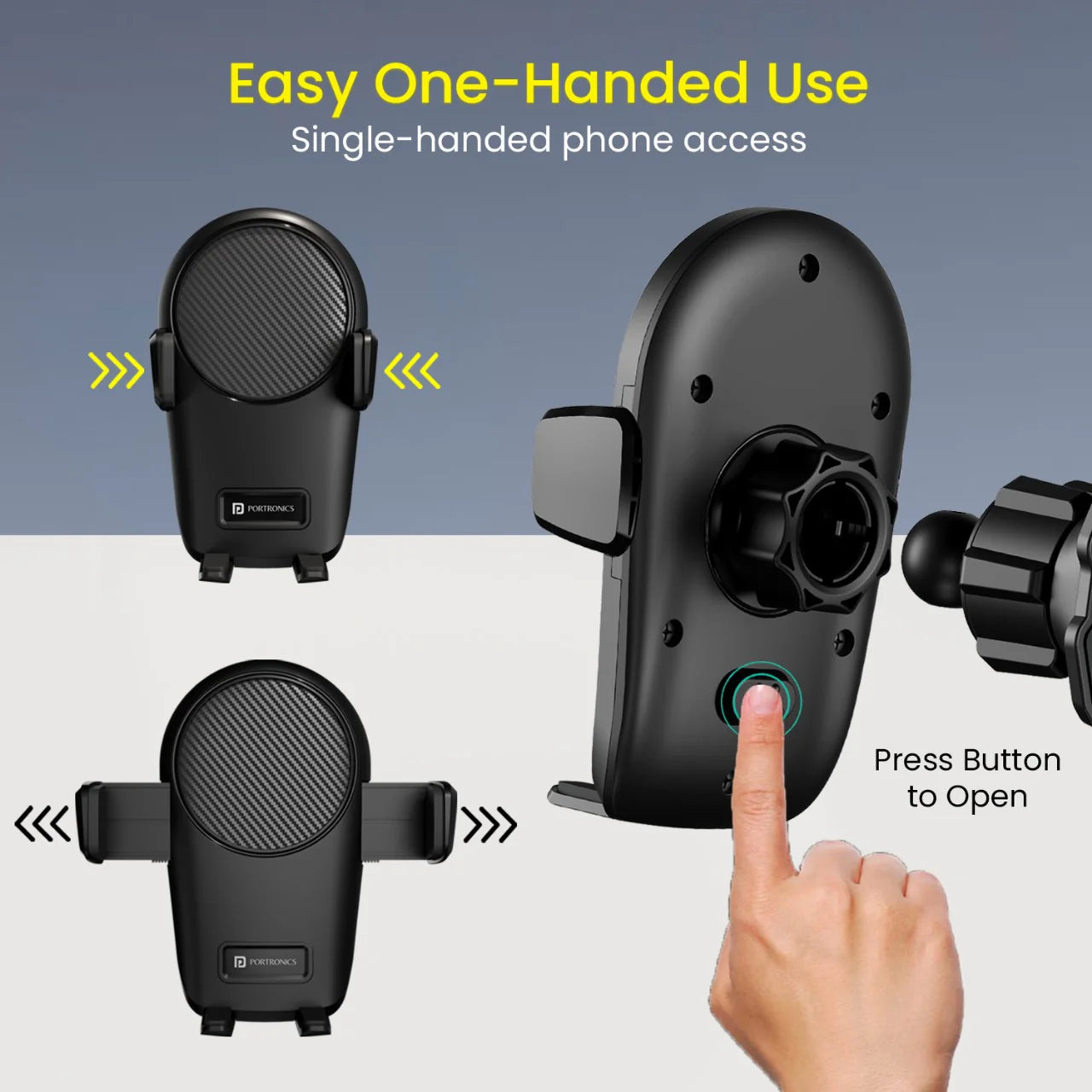 PORTRONICS Clamp Z Univeresal Mobile Holder | 180° Rotation| One-hand Operation | AC Vent Mount | Shock-resistant Grip