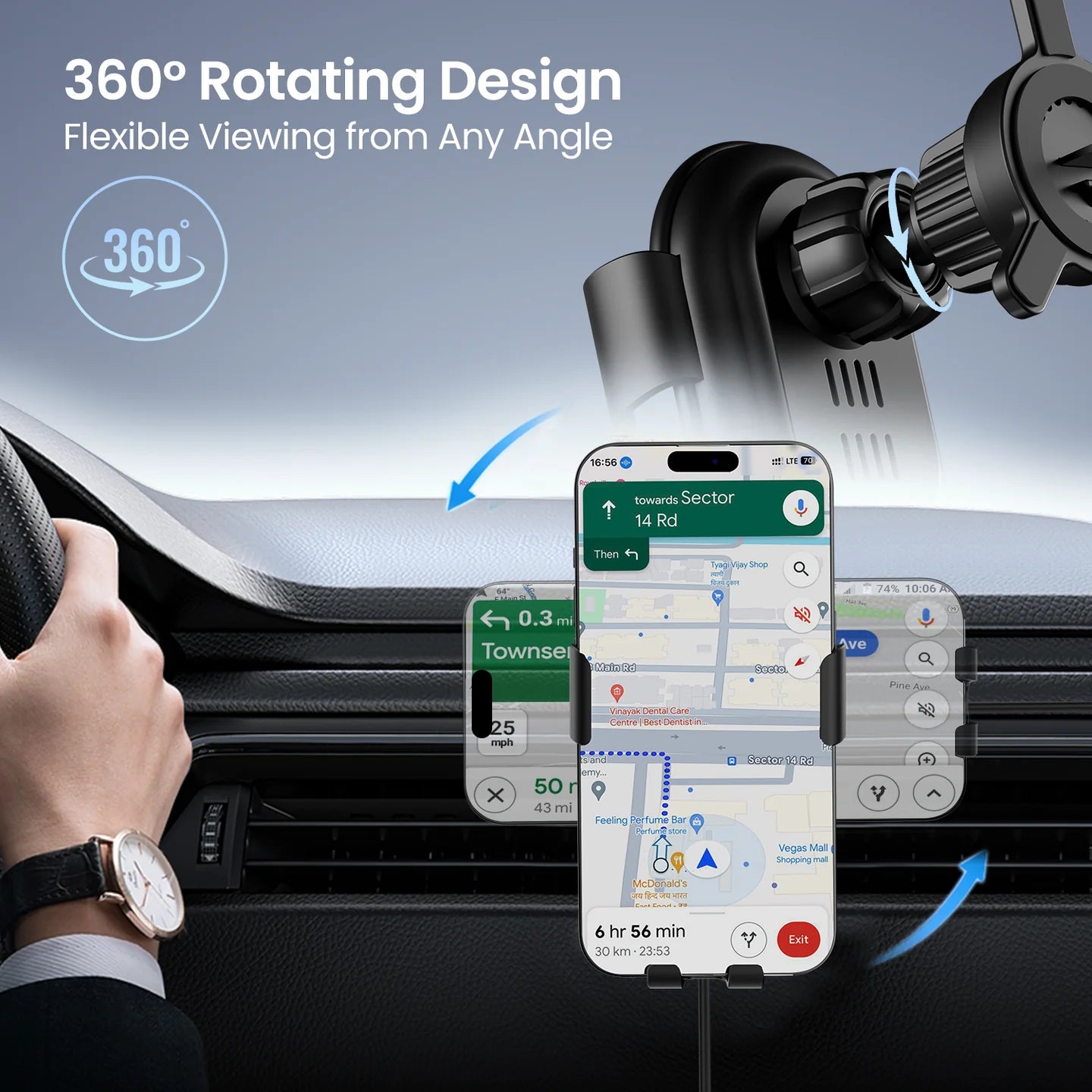 PORTRONICS Charge Clamp 4 15W Wireless Car Charger | Wireless Car Charger | AC Vent Mount | 15 Watts Output | 360° Rotation