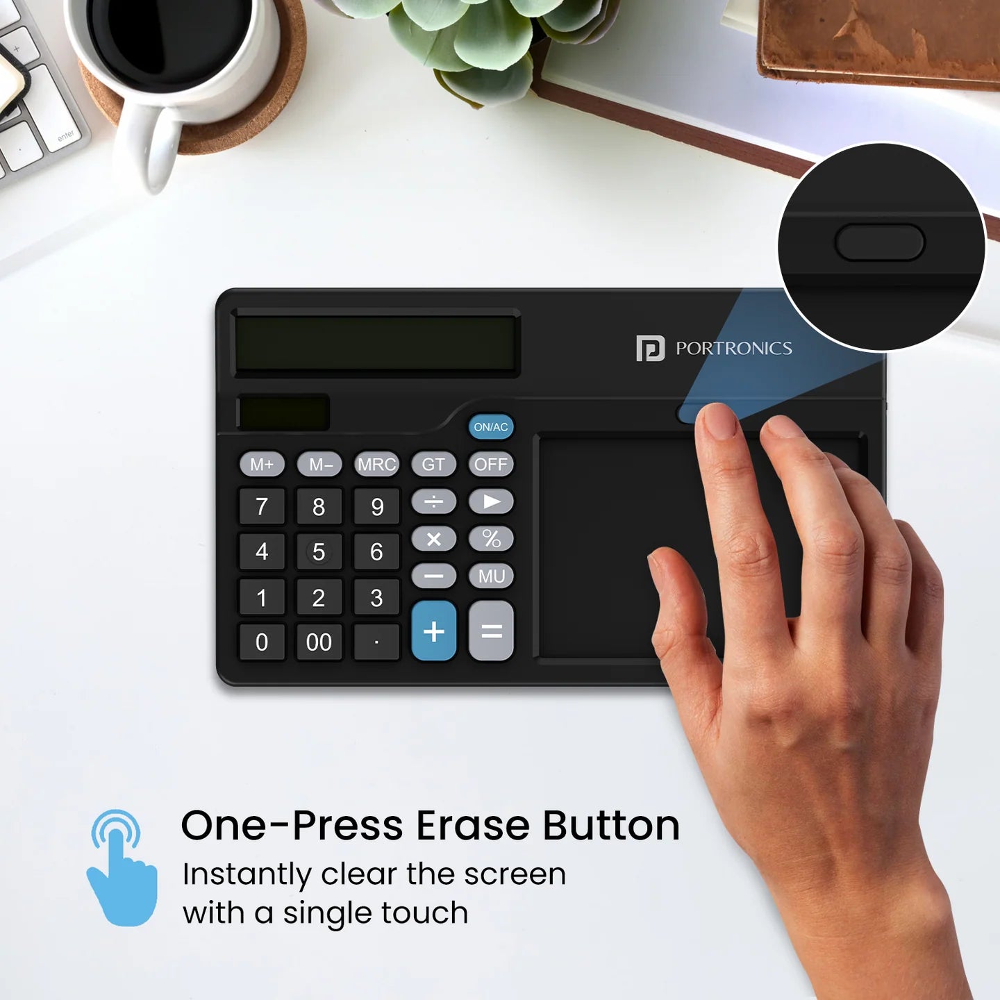 PORTRONICS Ruffpad Calc 2 2-in-1 Calculator & LCD Writing Pad | 5.5 Inches Screen | 12 Digits Layout | Screen Lock | Erase Button - | Buy Online at Shwetha Computers