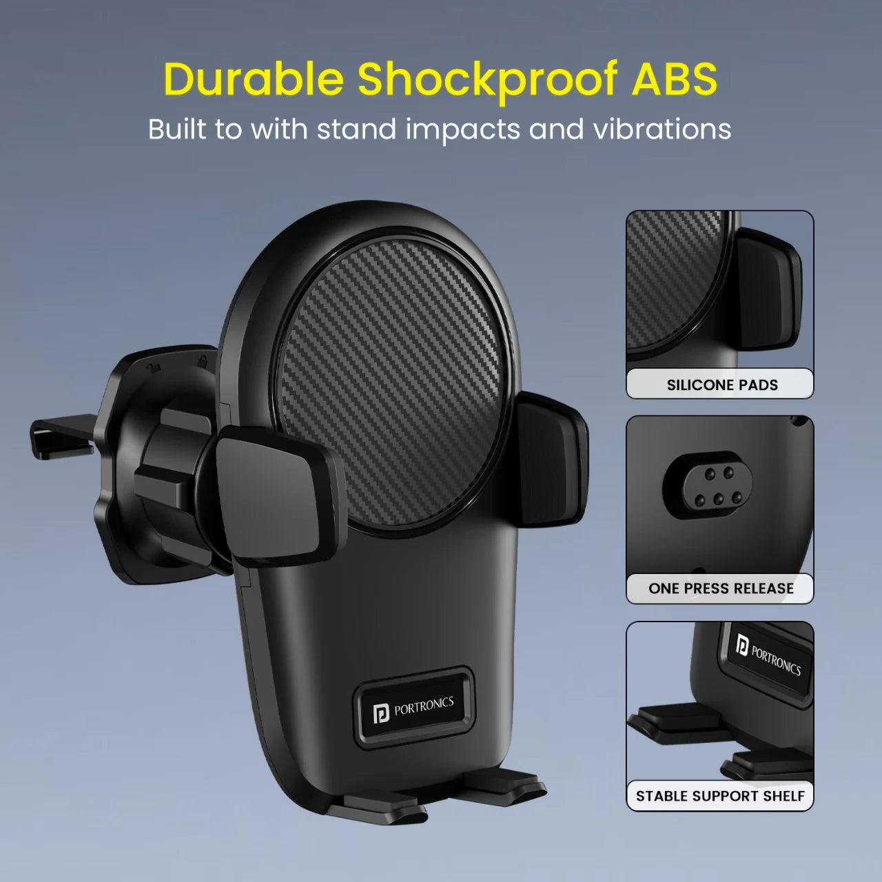 PORTRONICS Clamp Z Univeresal Mobile Holder | 180° Rotation| One-hand Operation | AC Vent Mount | Shock-resistant Grip