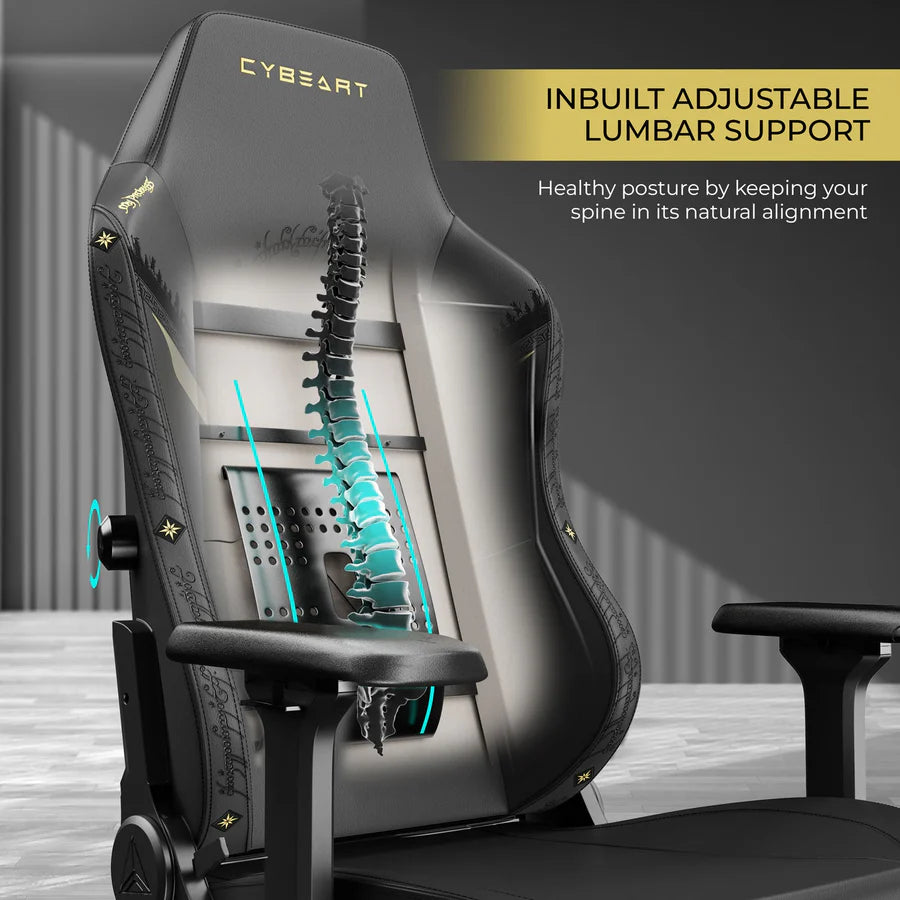 CYBEART Lord of the Rings Blacked Edition Gaming Office Chair 4D Armrest Inbuilt Lumbar Support Supreme PU Leather, Ergonomic, Recline & Tilt