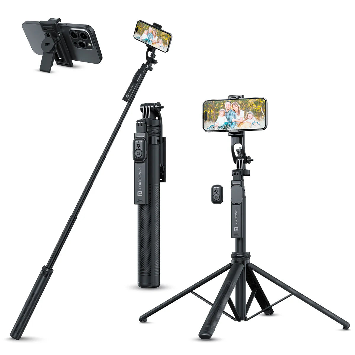 PORTRONICS Lumistick 2 Smart Selfie Stick with Adjustable 4 Legs | Bluetooth Remote Control | 360° Angular Adjustment