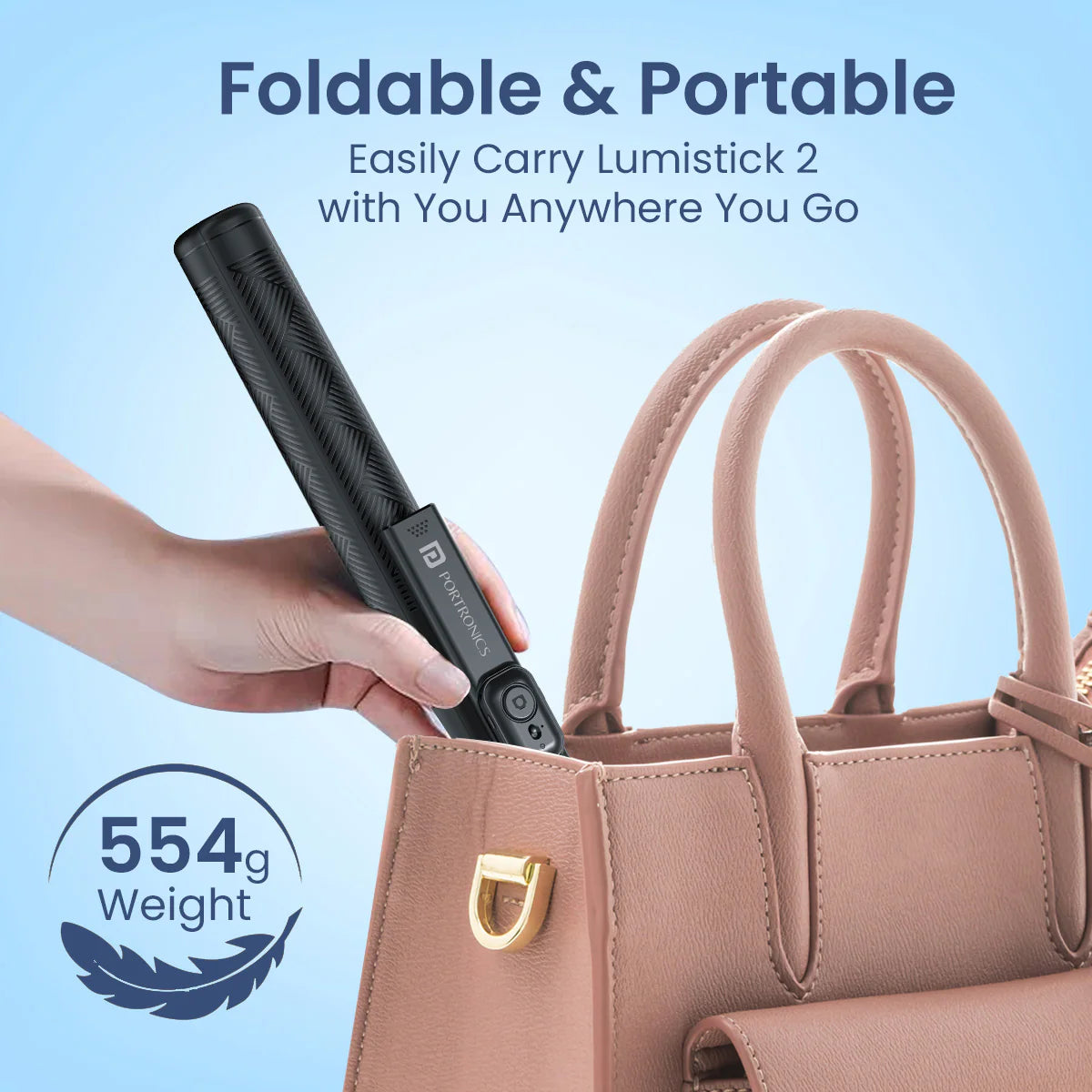 PORTRONICS Lumistick 2 Smart Selfie Stick with Adjustable 4 Legs | Bluetooth Remote Control | 360° Angular Adjustment