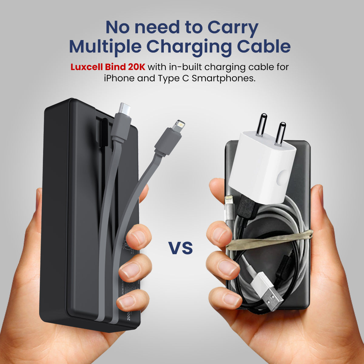 PORTRONICS Luxcell Bind 20K Powerbank | LED Indicator |In Built Charging Cable |Dual Output |Wake Up Button