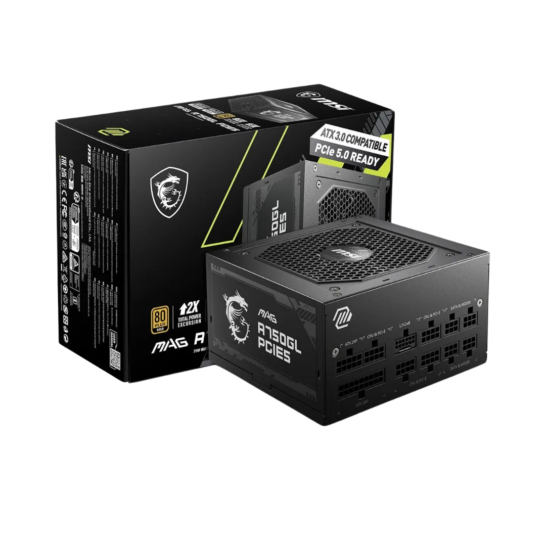 MSI MAG A750GL 750W Power Supply - 80+ Gold Certified, Fully Modular for High-Performance Builds