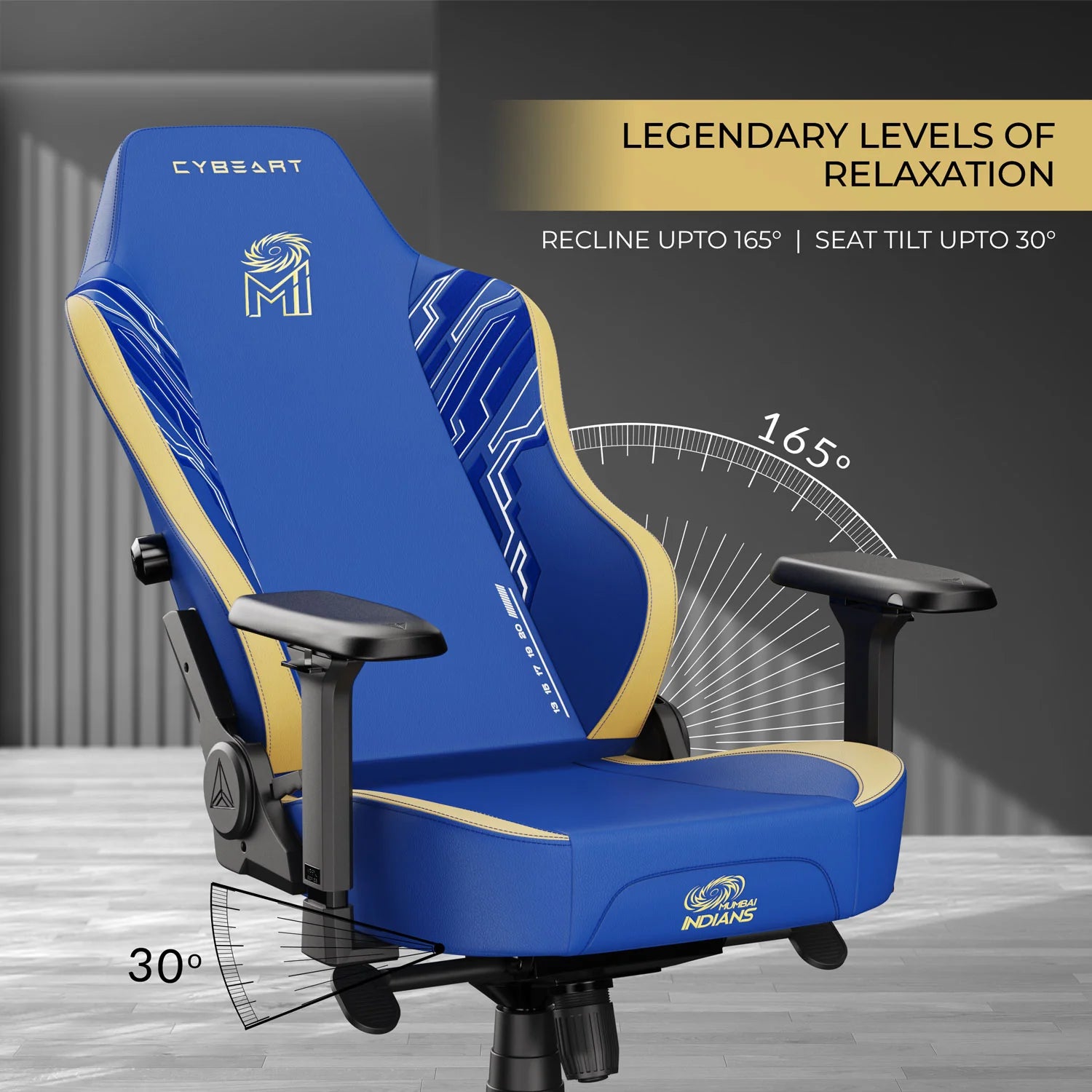 CYBEART Mumbai Indians 2077 Gaming Office Chair 4D Armrest Inbuilt Lumbar Support Supreme PU Leather, Ergonomic, Recline & Tilt