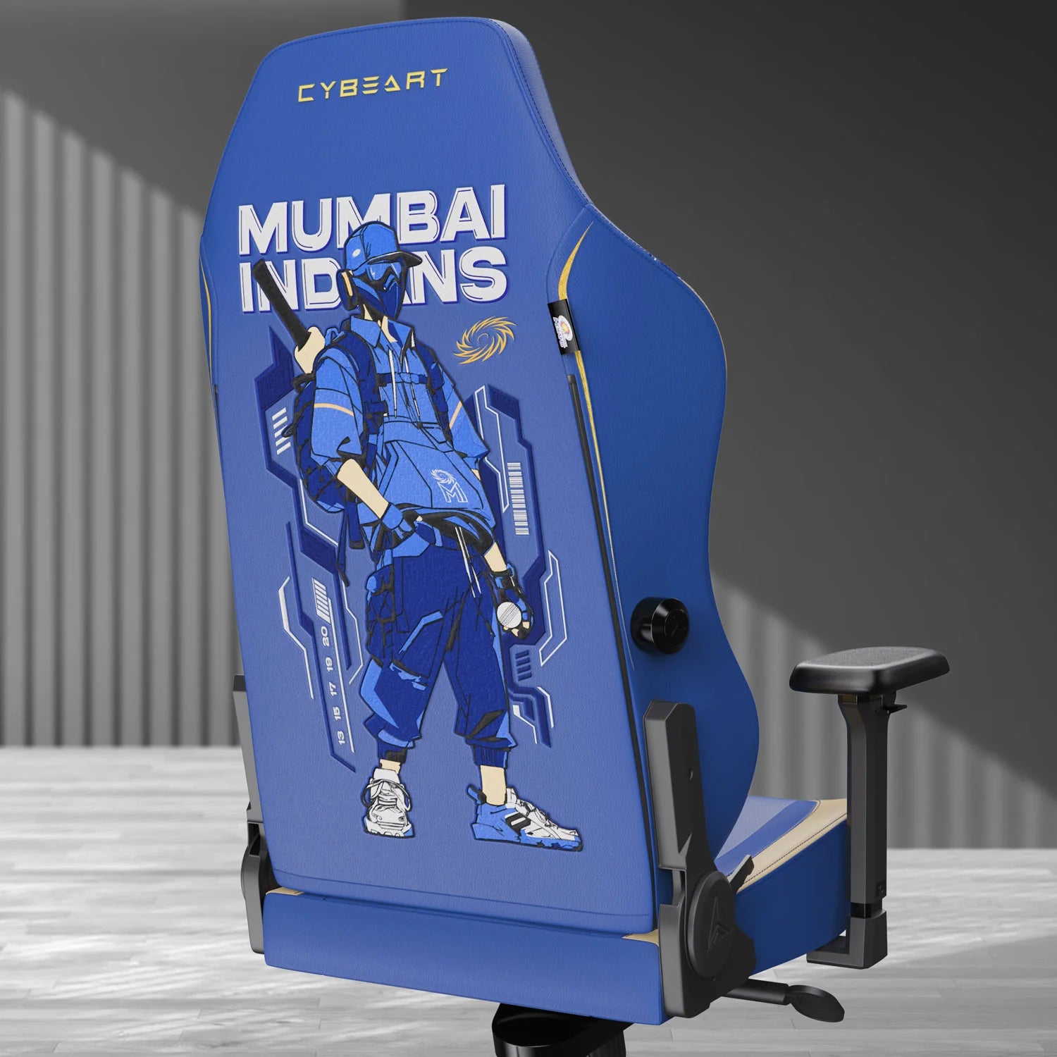 CYBEART Mumbai Indians 2077 Gaming Office Chair 4D Armrest Inbuilt Lumbar Support Supreme PU Leather, Ergonomic, Recline & Tilt