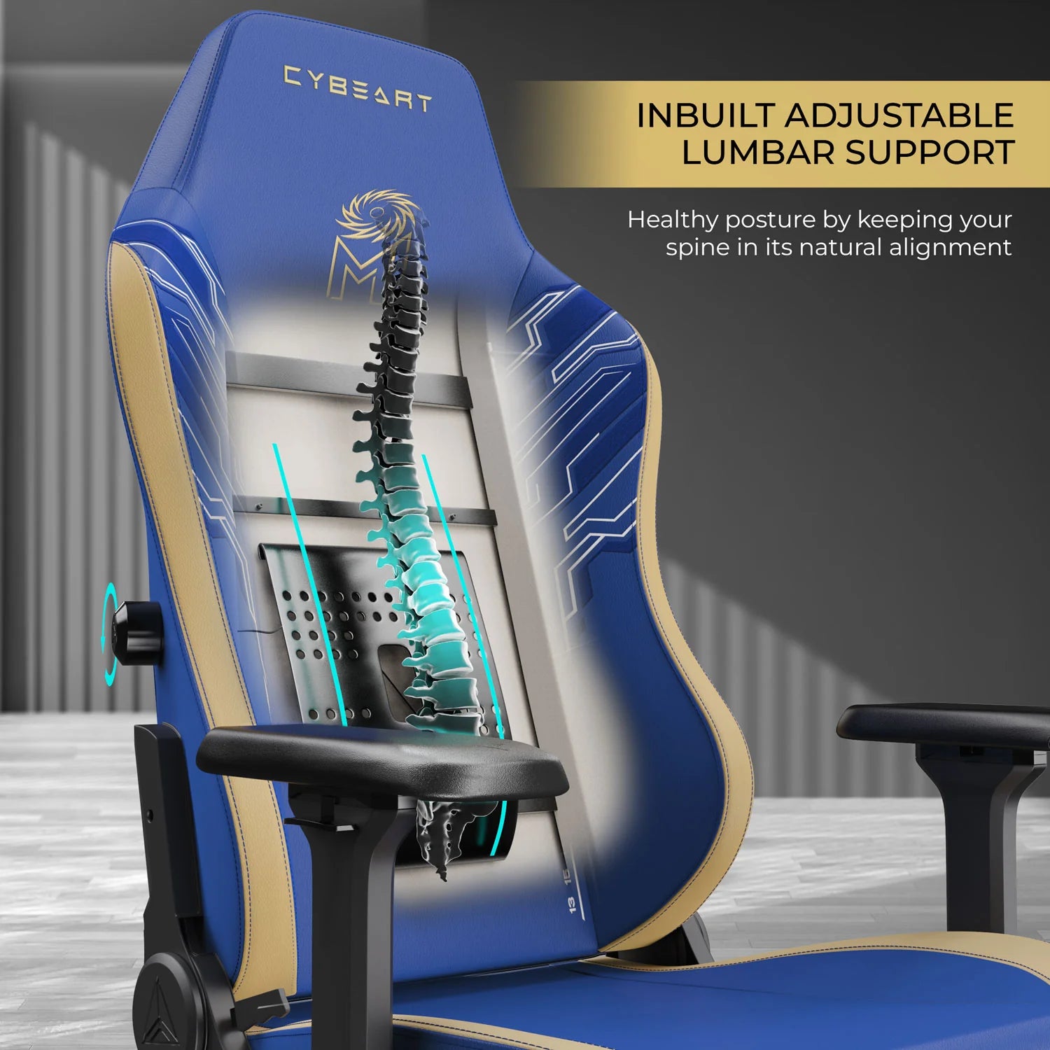 CYBEART Mumbai Indians 2077 Gaming Office Chair 4D Armrest Inbuilt Lumbar Support Supreme PU Leather, Ergonomic, Recline & Tilt