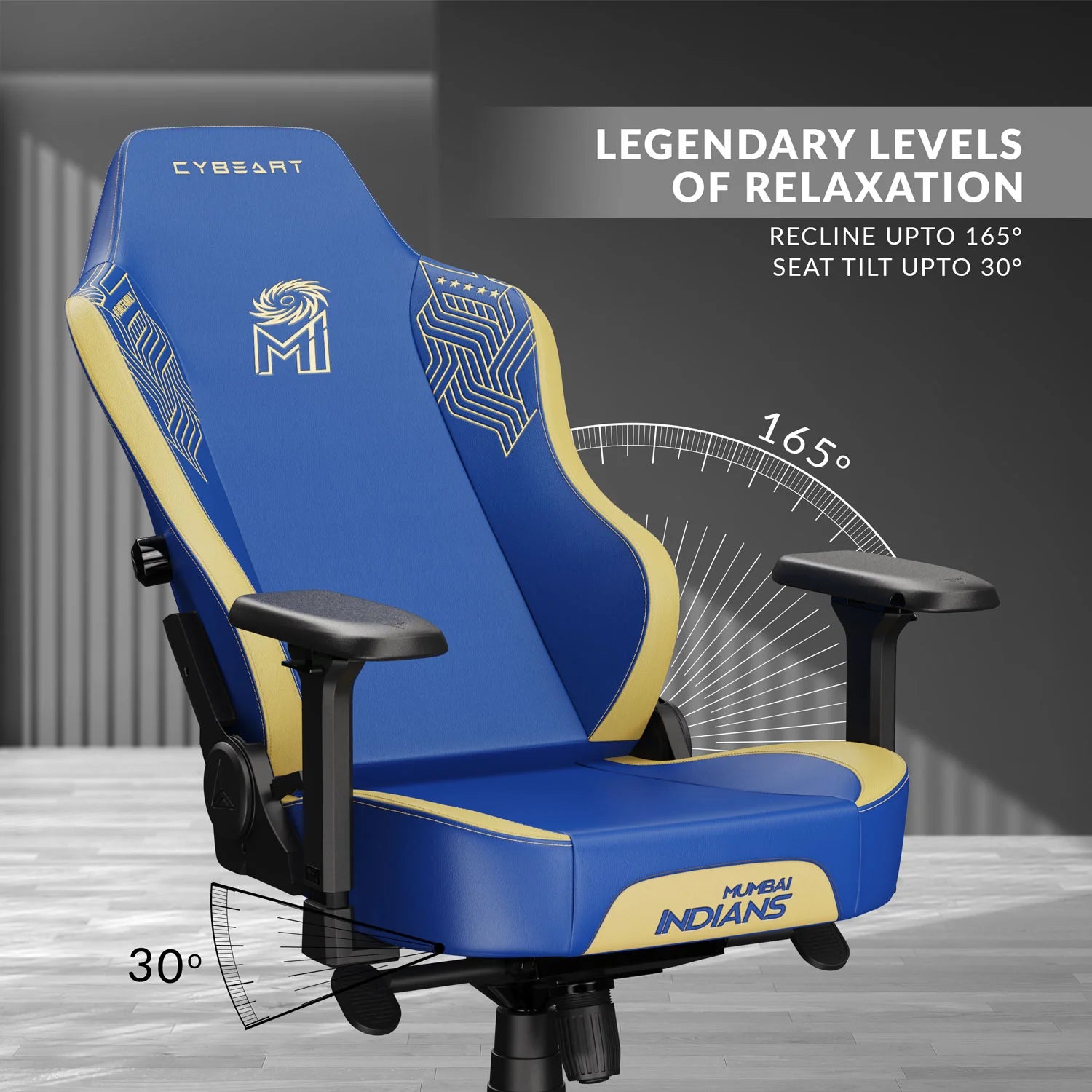 CYBEART Mumbai Indians Gaming Office Chair 4D Armrest Inbuilt Lumbar Support Supreme PU Leather, Ergonomic, Recline & Tilt - | Buy Online at Shwetha Computers