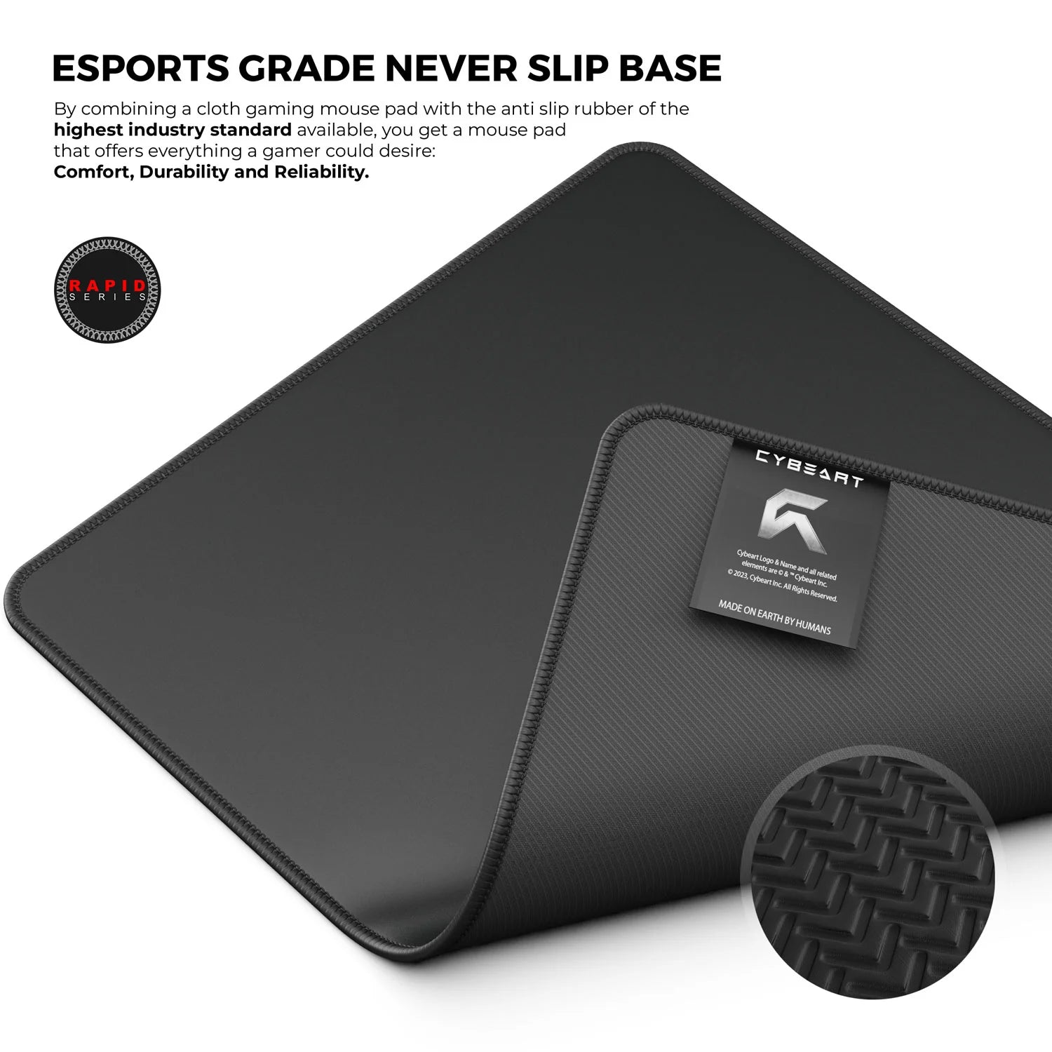 Cybeart Ghost (Black) Gaming Mouse Pad (Large - 450x400x4mm) Waterproof, Never Slip Base, Stitched Edges, Esports Grade
