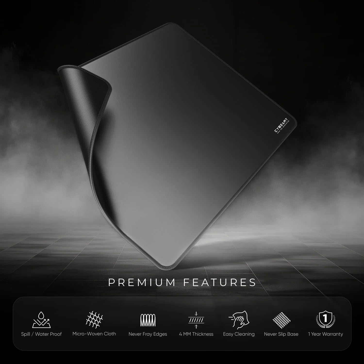 Cybeart Ghost (Black) Gaming Mouse Pad (Large - 450x400x4mm) Waterproof, Never Slip Base, Stitched Edges, Esports Grade
