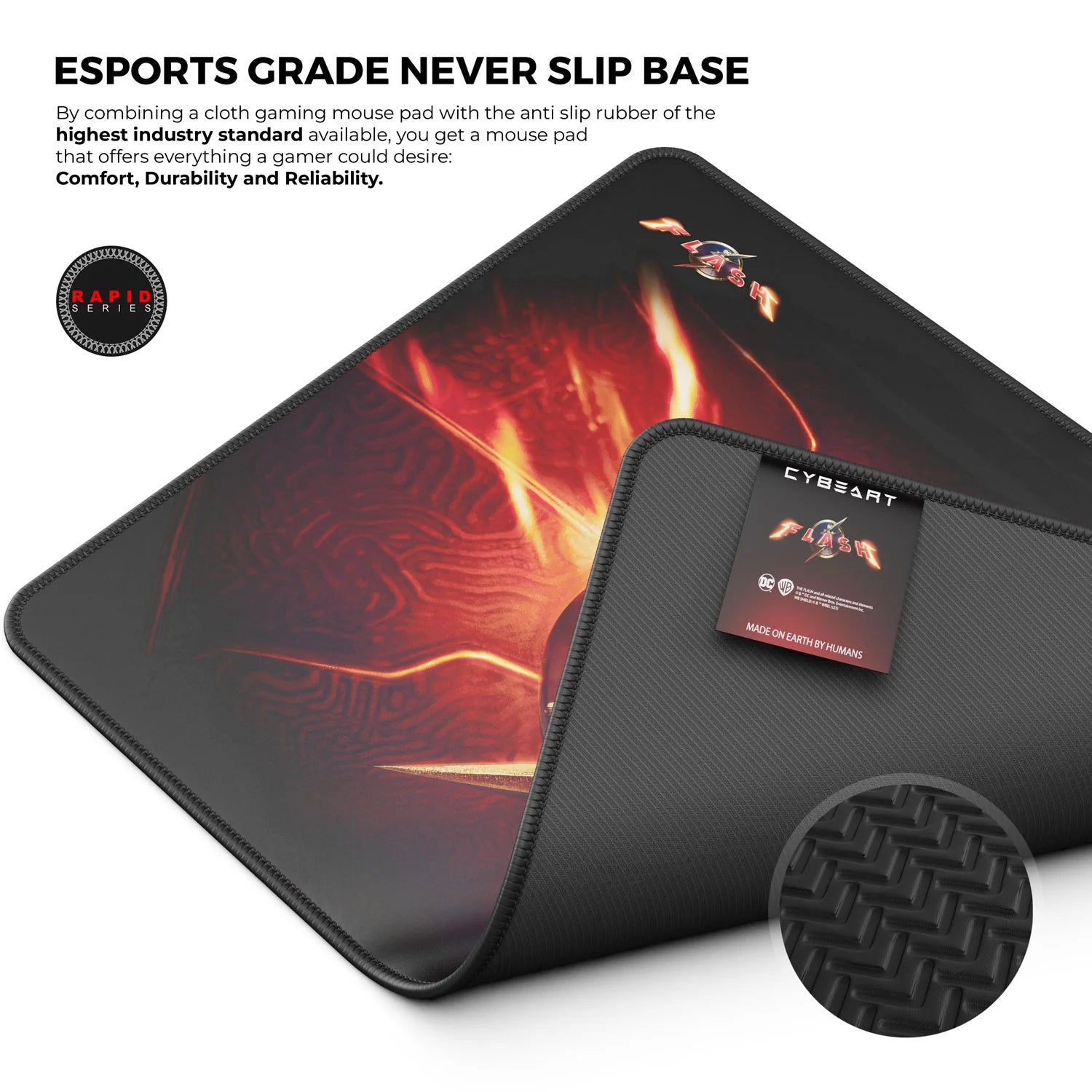 Cybeart The Flash Gaming Mouse Pad (Large - 450x400x4mm) Waterproof, Never Slip Base, Stitched Edges, Esports Grade