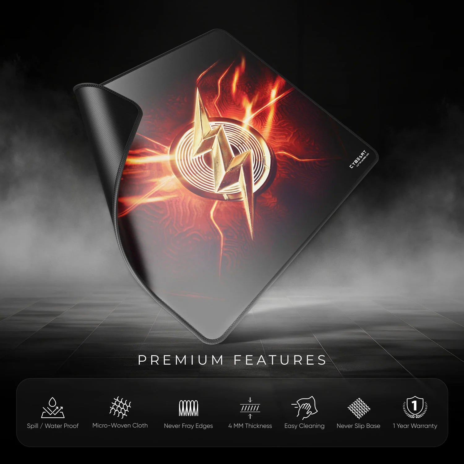 Cybeart The Flash Gaming Mouse Pad (Large - 450x400x4mm) Waterproof, Never Slip Base, Stitched Edges, Esports Grade