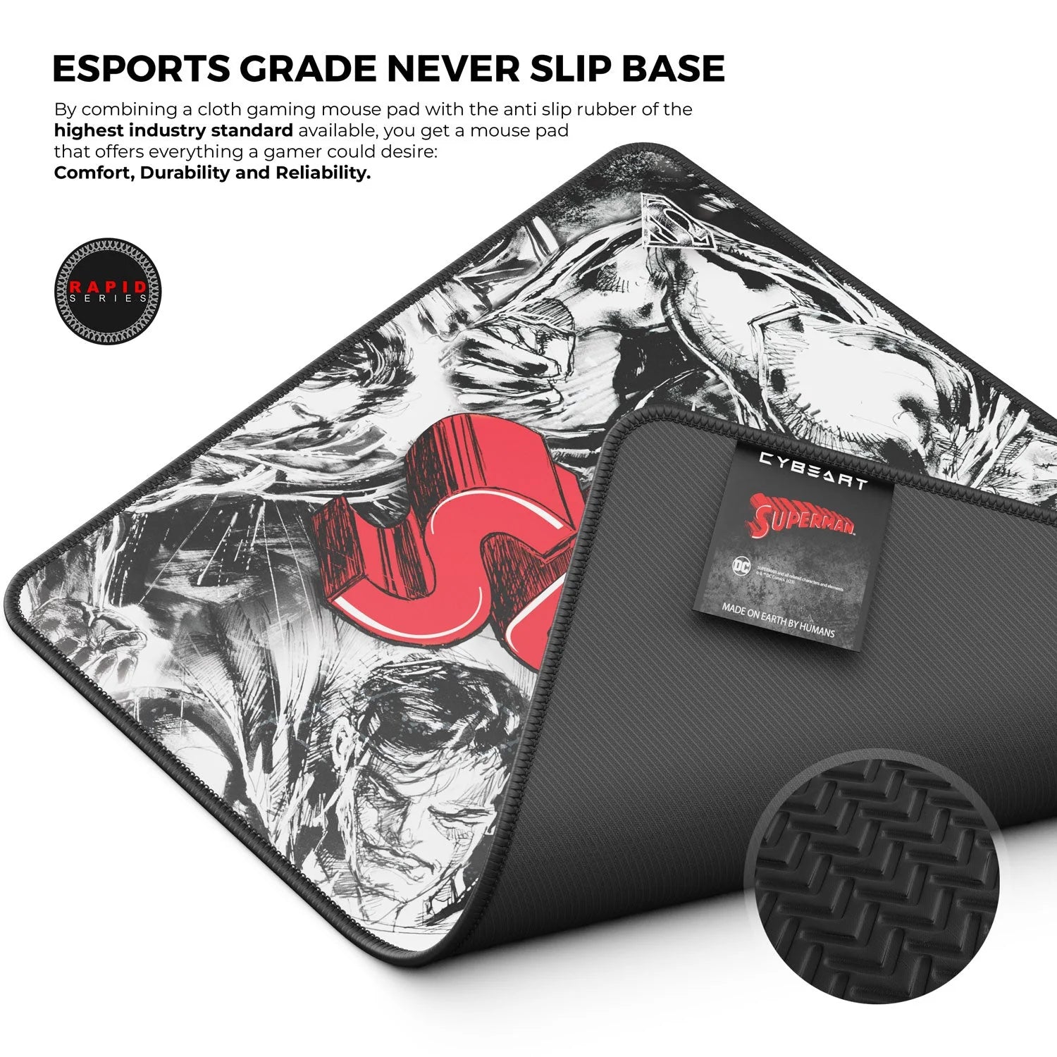 Cybeart Superman Jim Lee Edition Gaming Mouse Pad (Large - 450x400x4mm) Waterproof, Never Slip Base, Stitched Edges, Esports Grade