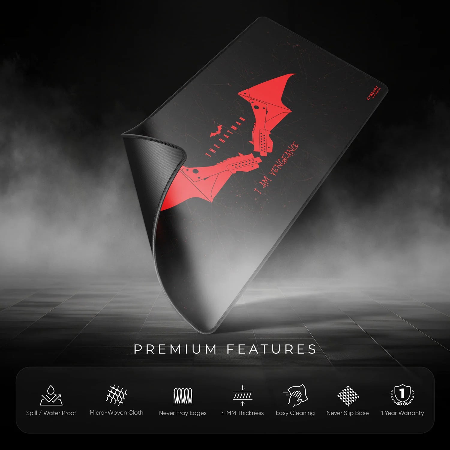 Cybeart The Batman Gaming Desk Mat (XXL - 900x400x4mm) Waterproof, Never Slip Base, Stitched Edges, Esports Grade