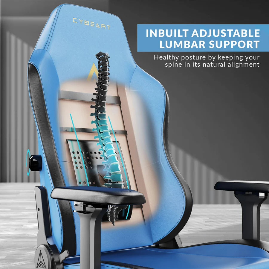 CYBEART Marine (Blue) Gaming Office Chair 4D Armrest Inbuilt Lumbar Support Supreme PU Leather, Ergonomic, Recline & Tilt