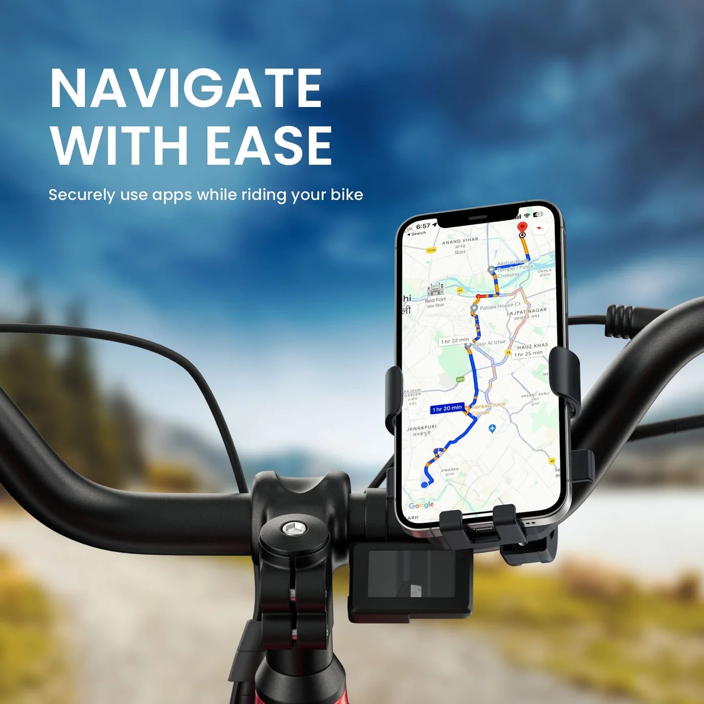 PORTRONICS Mobike 4 Bike Phone Mount | One-Press Lock | 360° Rotation | Bike Phone Holder | Handlebar Mount