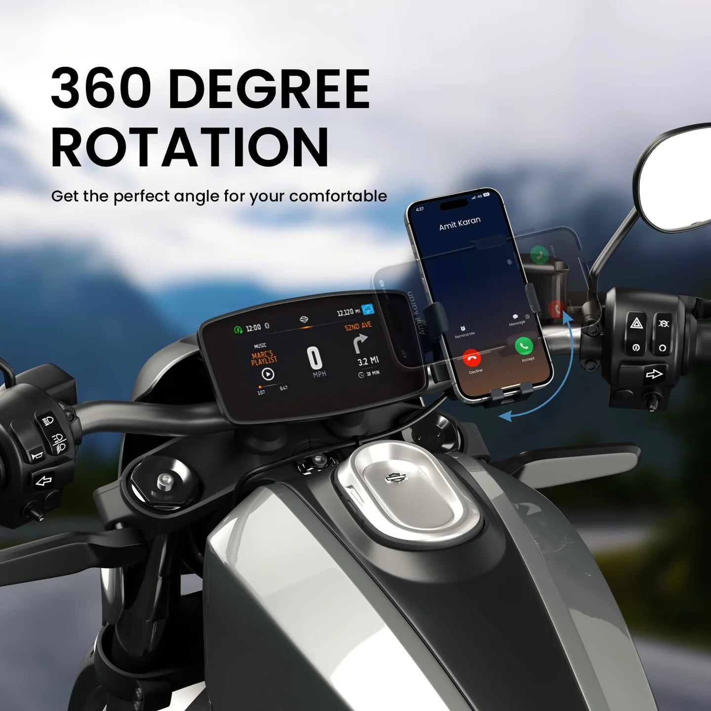 PORTRONICS Mobike 4 Bike Phone Mount | One-Press Lock | 360° Rotation | Bike Phone Holder | Handlebar Mount