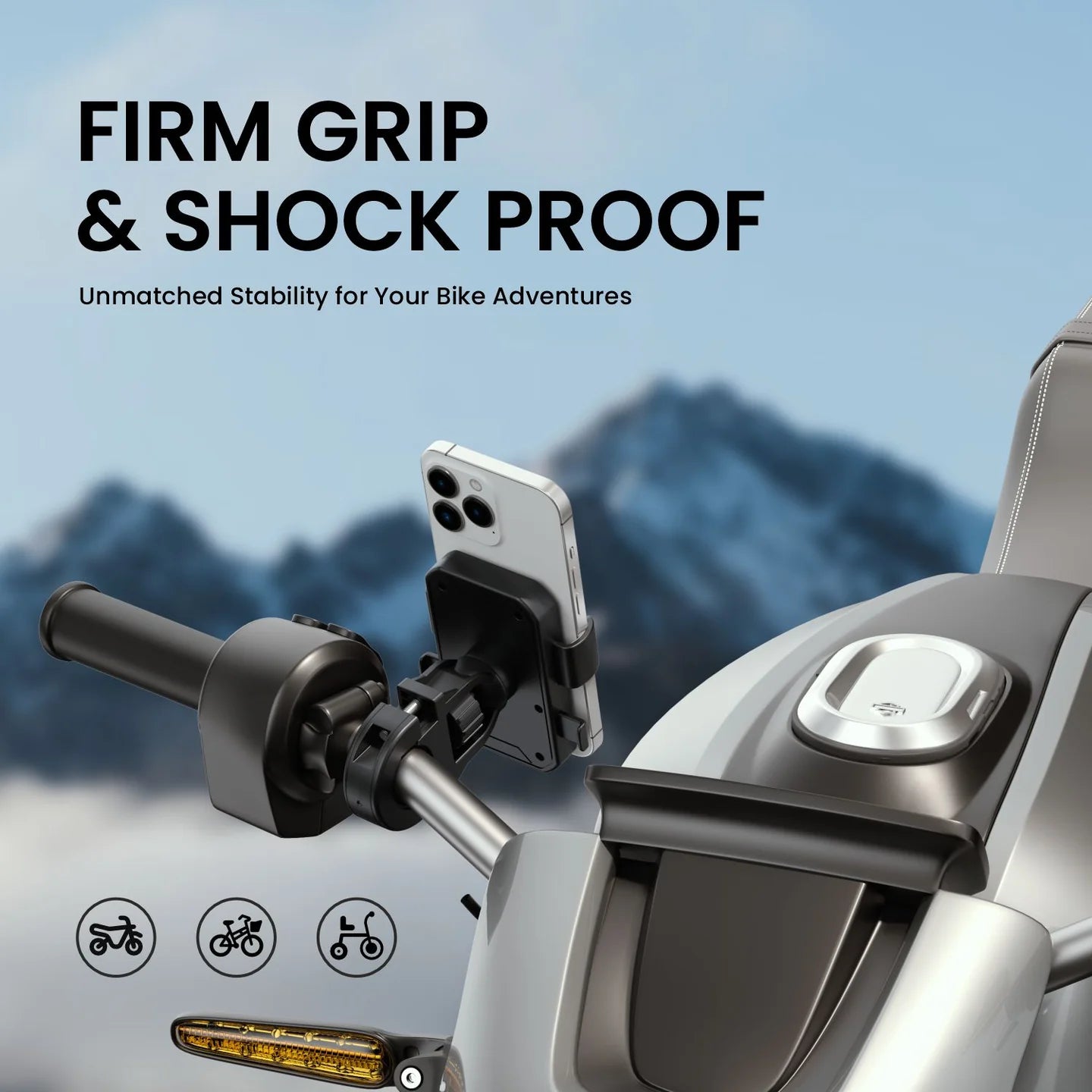 PORTRONICS Mobike 4 Bike Phone Mount | One-Press Lock | 360° Rotation | Bike Phone Holder | Handlebar Mount