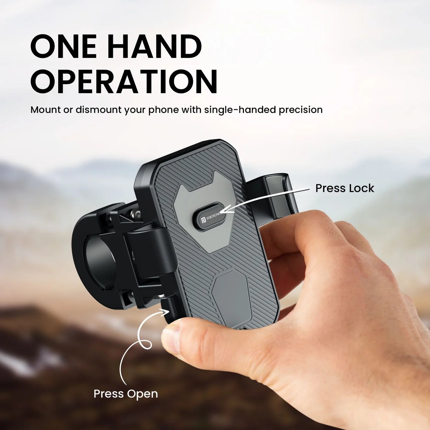 PORTRONICS Mobike 4 Bike Phone Mount | One-Press Lock | 360° Rotation | Bike Phone Holder | Handlebar Mount