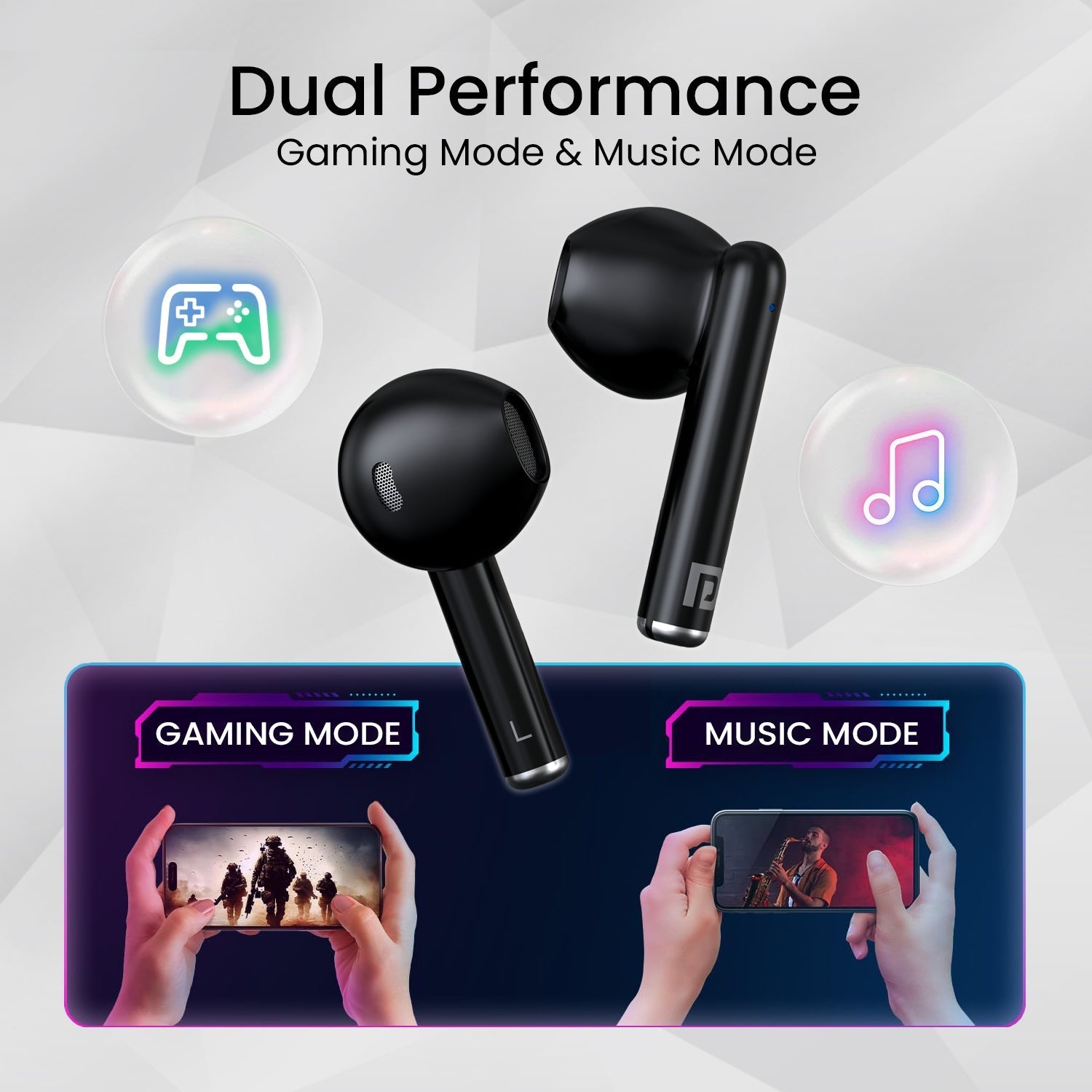 PORTONICS Harmonics Twins S20 | Gaming & Music Mode | 13mm Bass Dynamic Mode | Touch Control | Type C Fast Charging - | Buy Online at Shwetha Computers