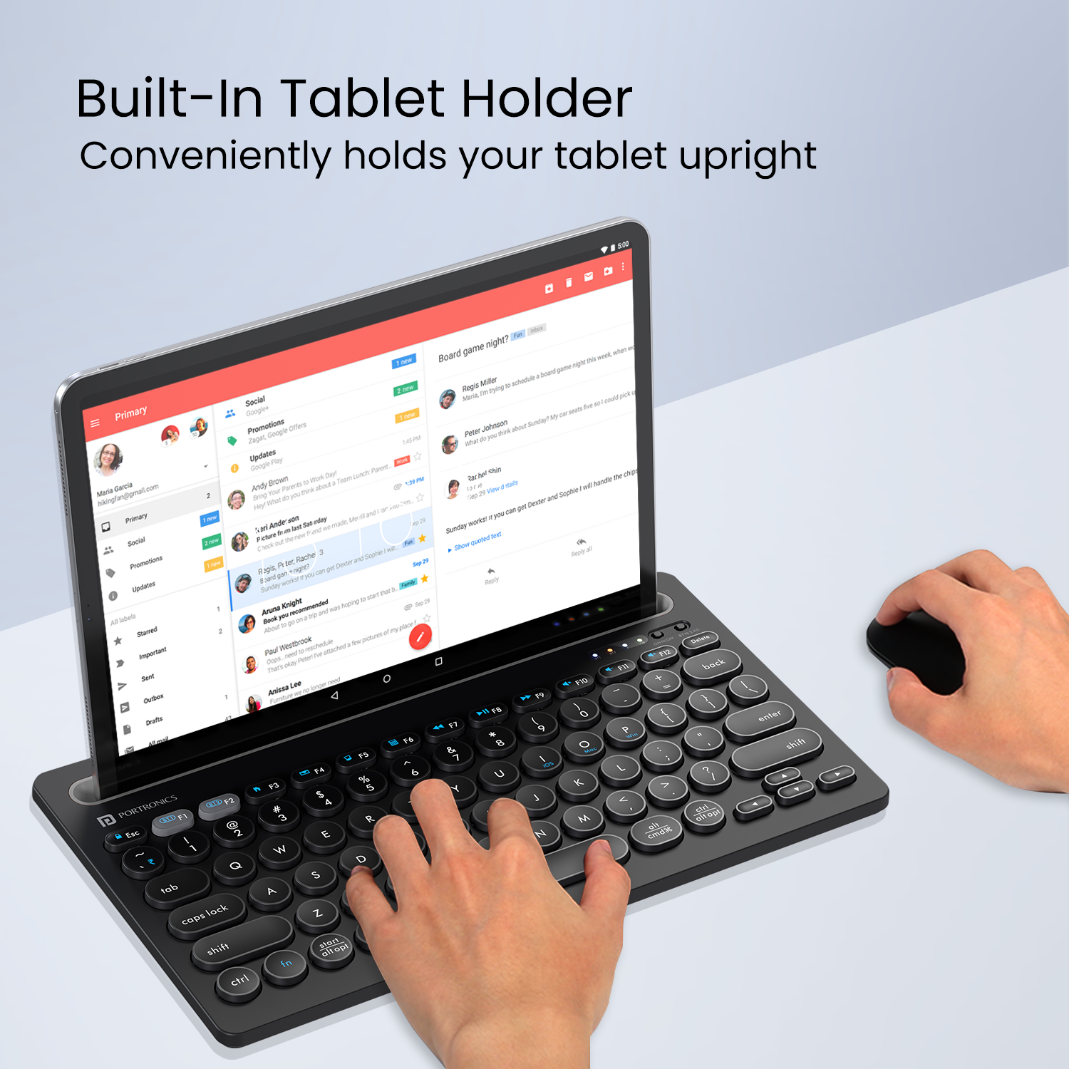 PORTRONICS Bubble Dock Dual Wireless | Rechargeable | Tablet Holder | Multi-Device Pairing