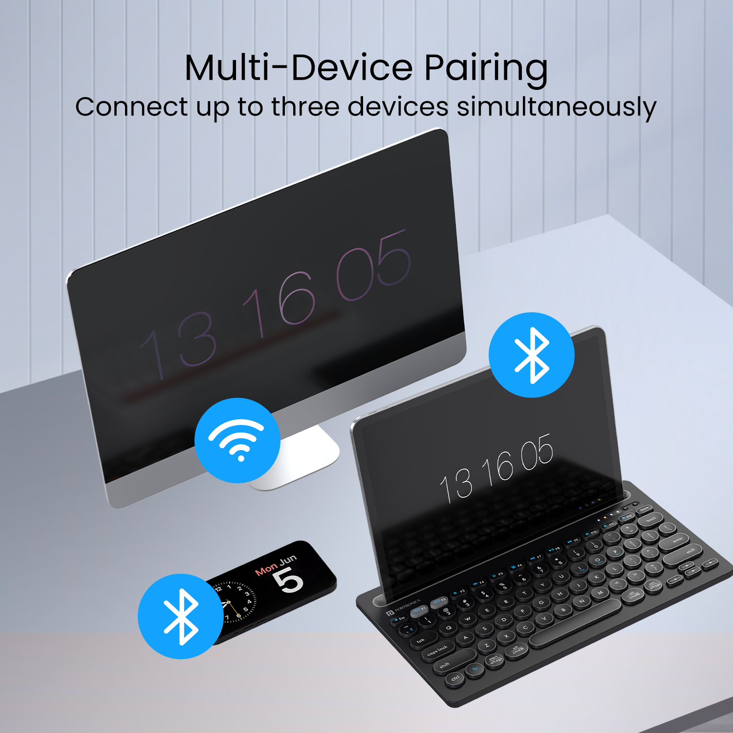 PORTRONICS Bubble Dock Dual Wireless | Rechargeable | Tablet Holder | Multi-Device Pairing