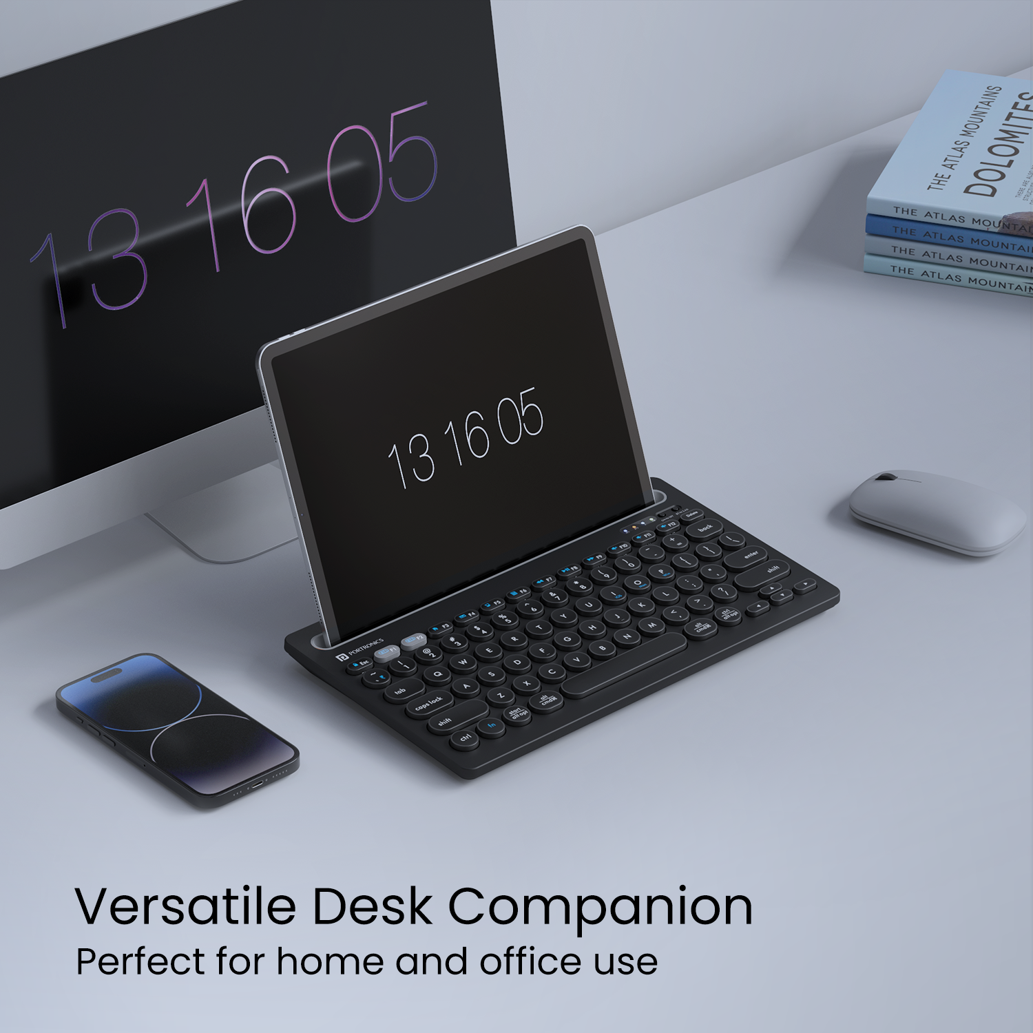 PORTRONICS Bubble Dock Dual Wireless | Rechargeable | Tablet Holder | Multi-Device Pairing