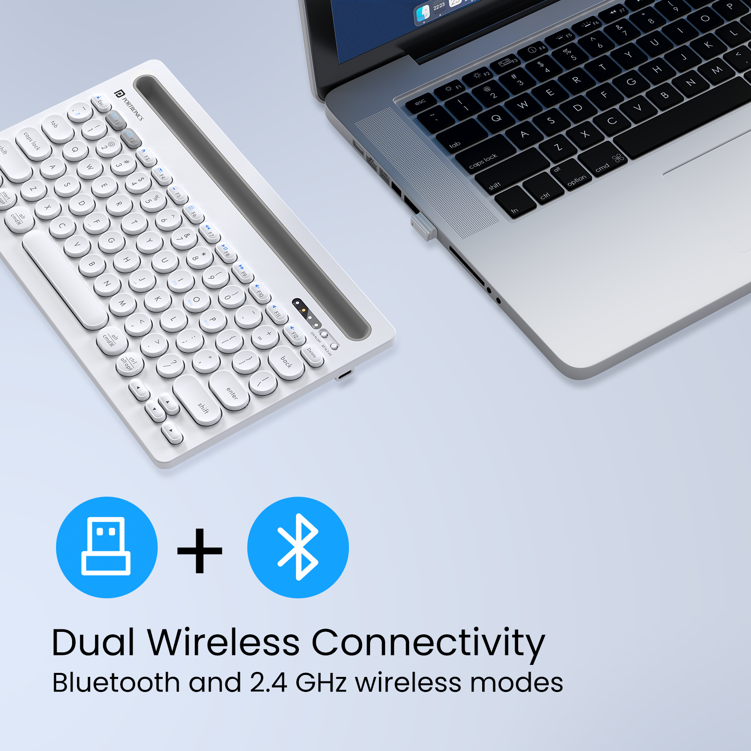 PORTRONICS Bubble Dock Dual Wireless | Rechargeable | Tablet Holder | Multi-Device Pairing