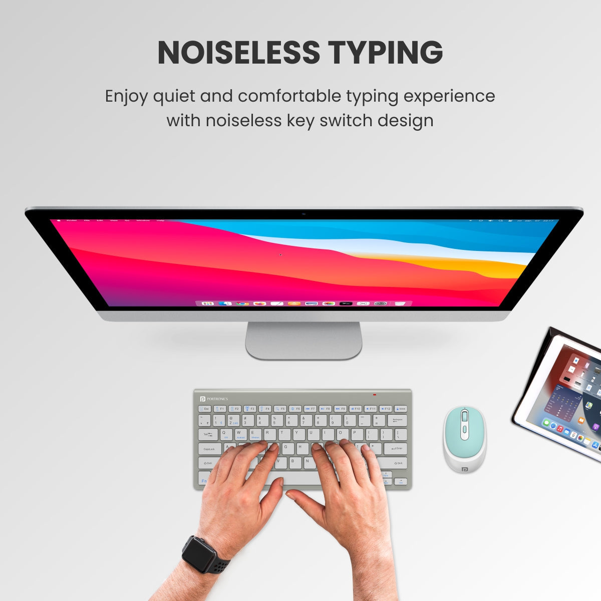 PORTRONICS Bubble Max Sleek Wireless Keyboard with Silent Keys | Bluetooth | 2.4 GHz Receiver | Connect 3 Devices | Wireless Keyboard