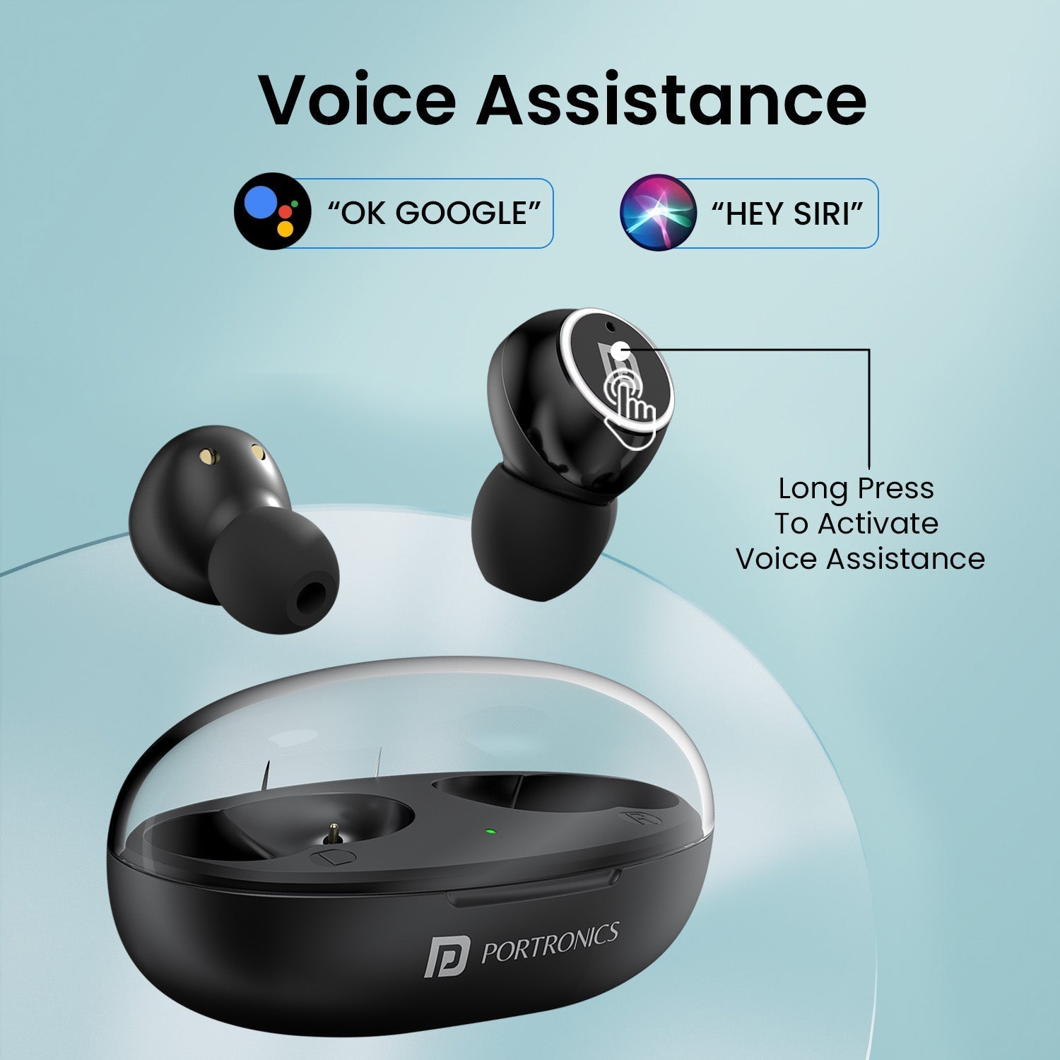 PORTRONICS Harmonics Twins S13 24 Hour Playtime | Touch Control | Low Latency | Type C Fast Charging